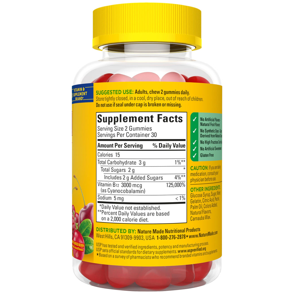 Nature Made Extra Strength Vitamin B12 Gummies 3000 mcg per serving, B12 Vitamins for Energy Metabolism Support, 60 Gummy Vitamins, 30 Day Supply