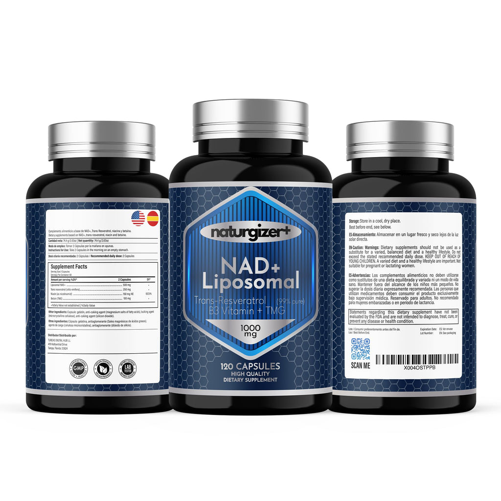 naturgizer+ Liposomal NAD+ Supplement with Resveratrol, TMG & Vitamin B3 | 4-in-1 Healthy Aging & Cellular Energy Support | High Absorption NAD Plus for Men & Women Over 40 | 120 Capsules naturgizer+ Au supplements