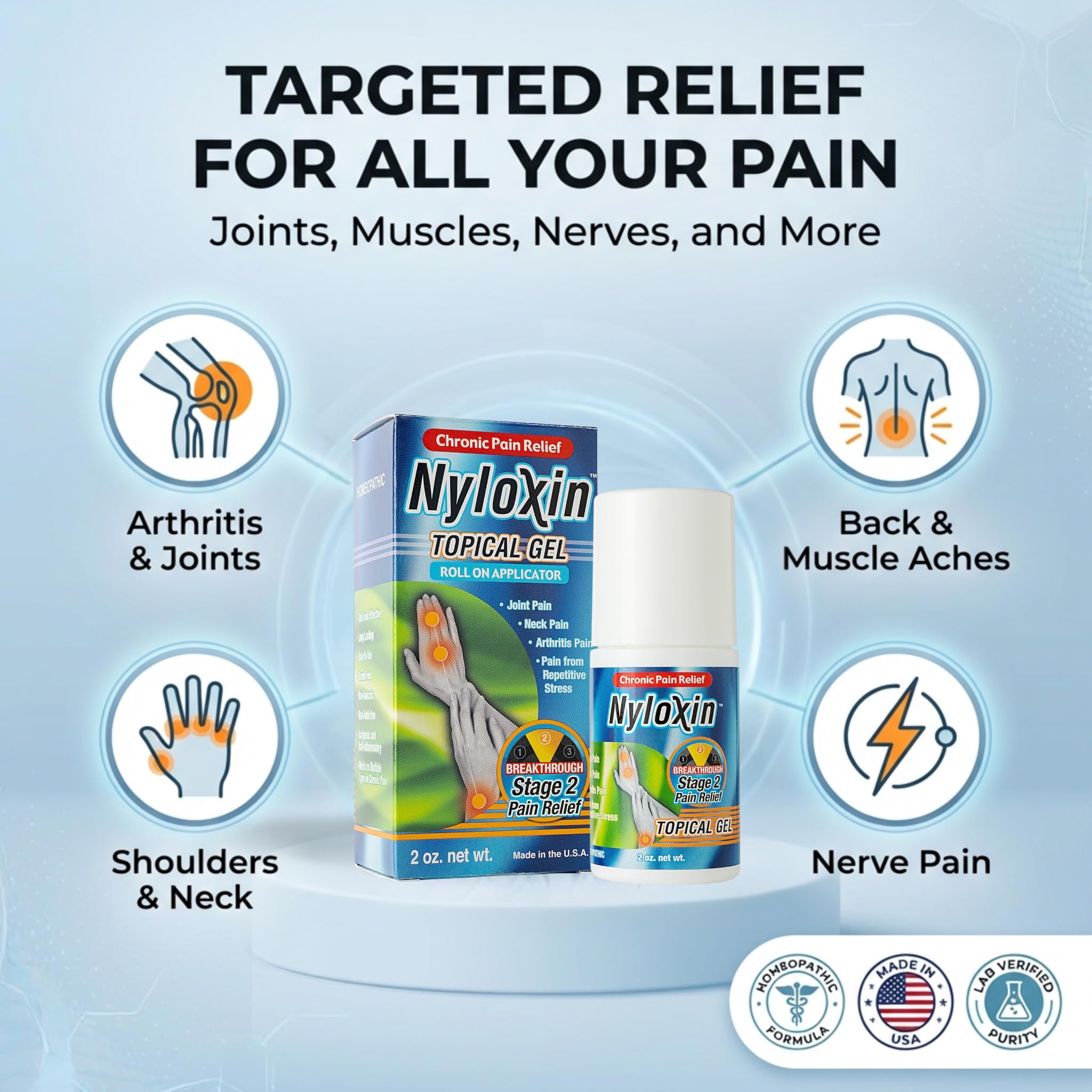 Nyloxin Roll-On Arthritis Pain Relief Gel, Back Pain Relief, Neuropathy Pain Relief, Nerve Pain Relief, Knee Pain Relief, Foot Pain Relief, Muscle Pain Relief, Shoulder Pain, Joint Pain (2 oz) Nyloxin Au supplements