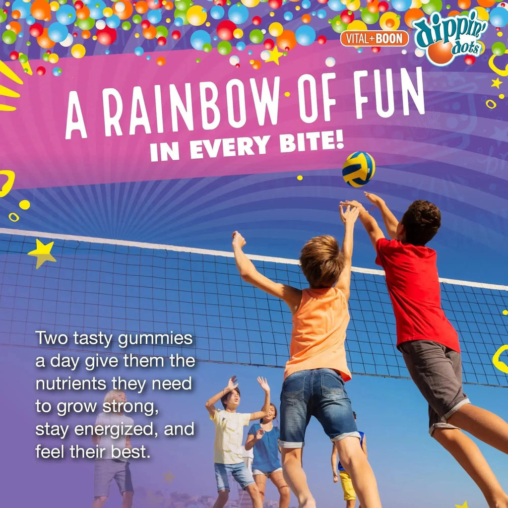 Dippin' Dots - Multivitamin Gummies for Kids Rainbow Fruit Flavor Complete Multivitamin Chewy Gummies Vitamin A, B, C, D3, E, B6, Zinc - 60 Count Vital+Boon Au supplements