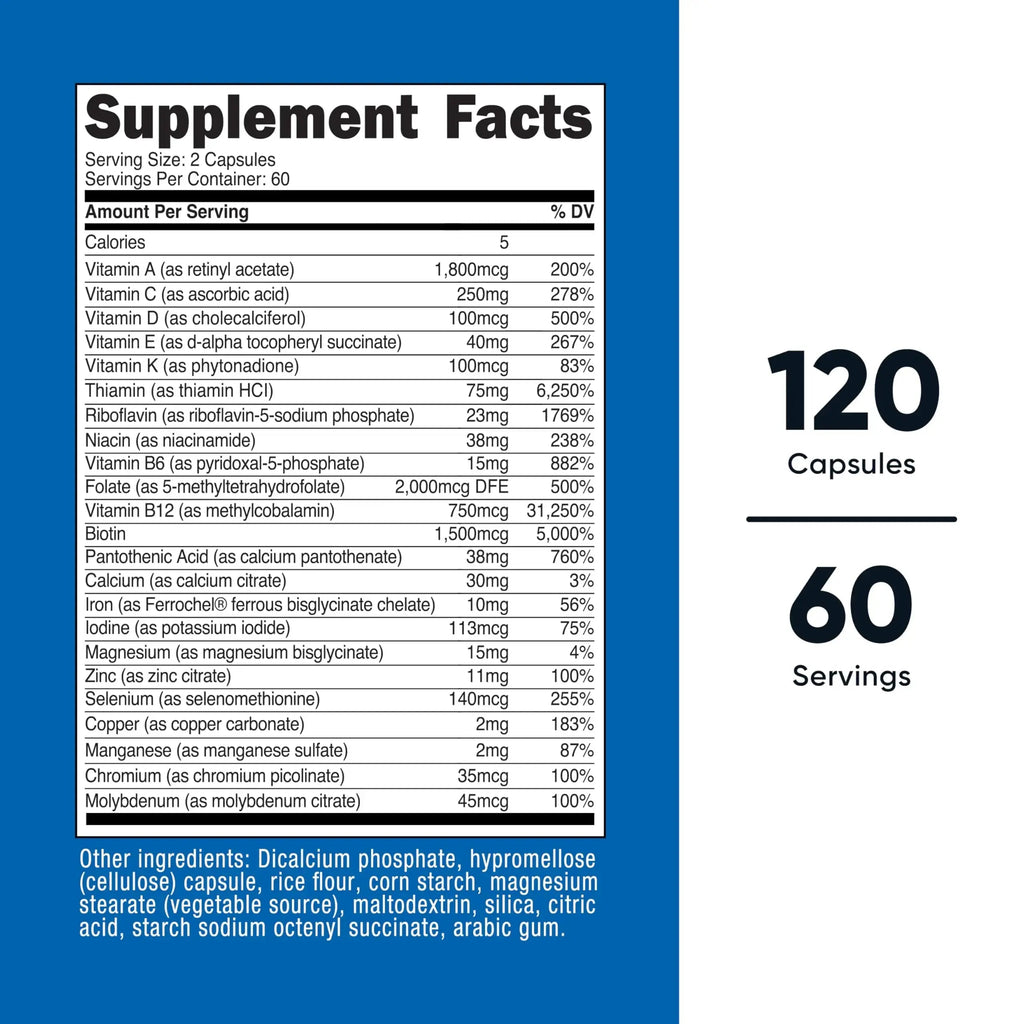 Nutricost Methylated Multivitamin 120 Capsules, 60 Servings - 23 Vitamin & Minerals Per Serving Nutricost Au supplements
