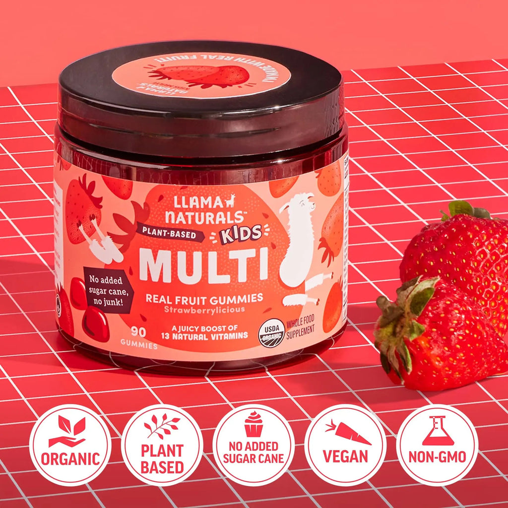 Llama Naturals Kids Multivitamin Gummies | Real Fruit, No Added Sugar Cane | Organic Vegan Toddler Whole Food Vitamins | Vitamin D, C & Beta Carotene Gummy Supplement Llama Naturals Au supplements