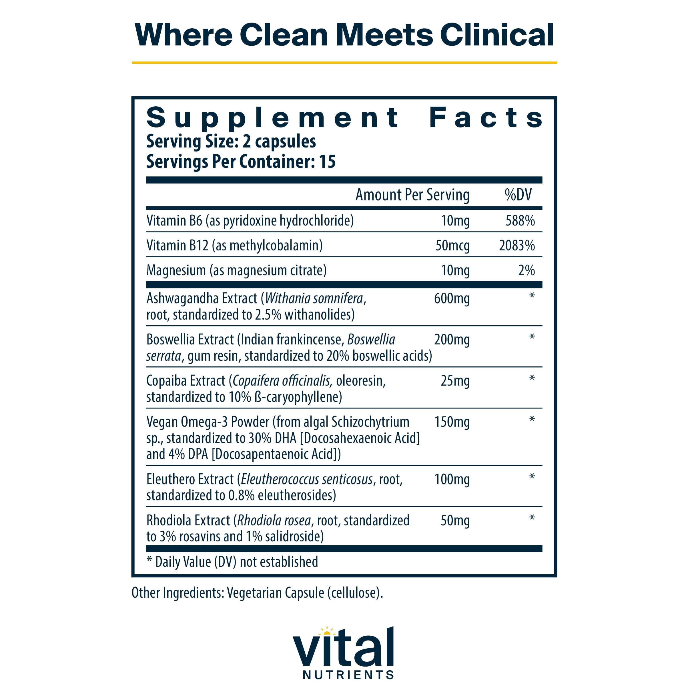 Vital Nutrients Cortisol Balance - Vegan Stress Relief Supplement - Cortisol Manager Supports Energy & Stress Levels - Ashwagandha & Magnesium for Relaxation - Gluten, Dairy, Soy Free - 30 Capsules Vital Nutrients Au supplements