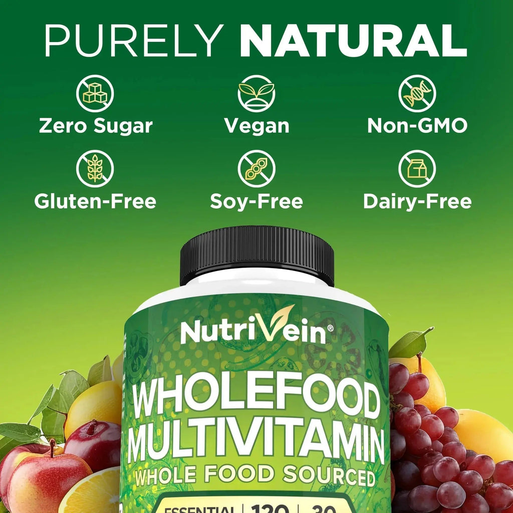 Nutrivein Whole Food Multivitamin for Men & Women – 120 Vegan Multivitamin Caps for Adults – Daily Energy, Immune & Heart Support Nutrivein Au supplements