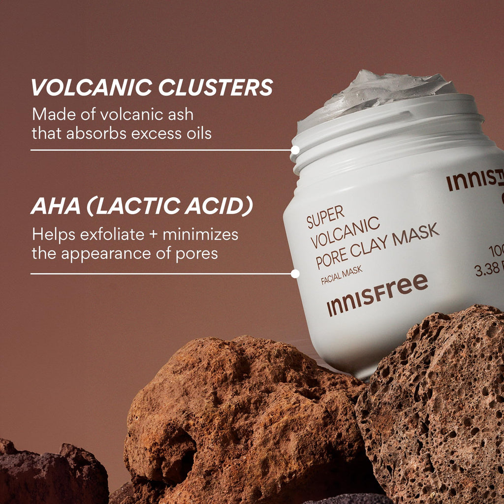 Innisfree Super Volcanic Clay Mask, Premium Korean Skincare with AHA and Natural Clusters for Deep Pore Detox, Gentle Exfoliation, Oil Control