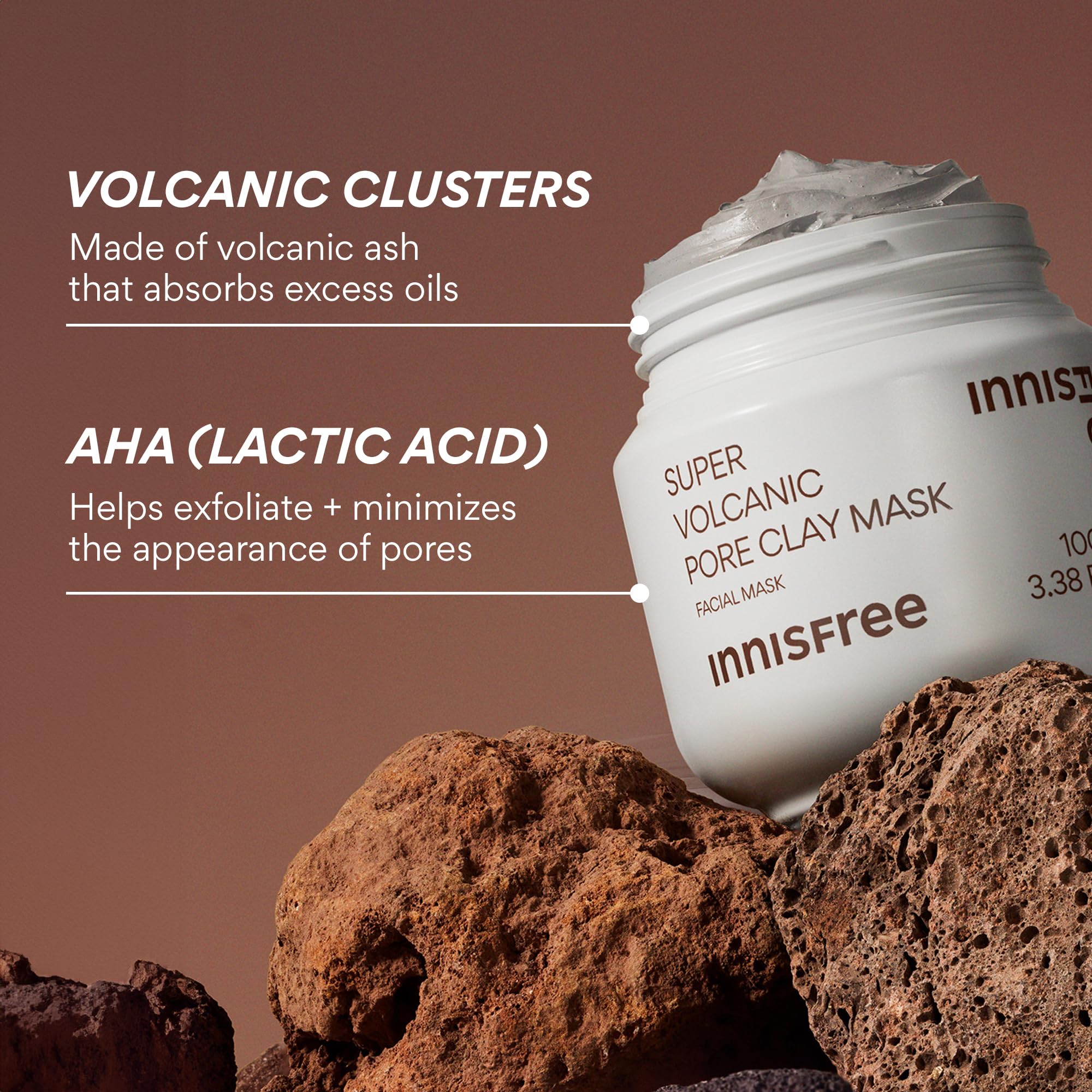Innisfree Super Volcanic Clay Mask, Premium Korean Skincare with AHA and Natural Clusters for Deep Pore Detox, Gentle Exfoliation, Oil Control