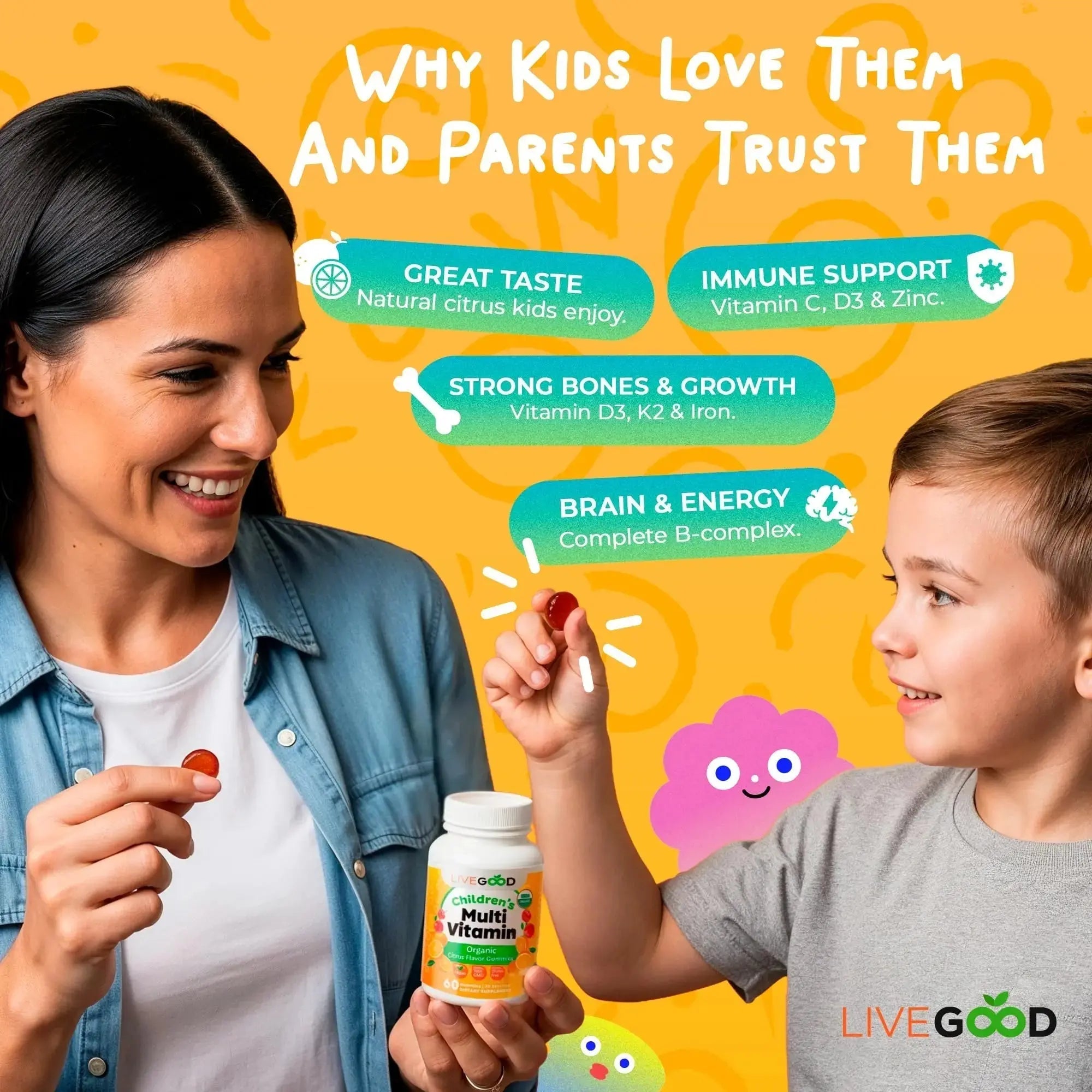 LIVEGOOD Organic Children’s Multivitamin Gummies, Kids Multivitamin, Vitamin D for Toddlers and Children, Organic Kids Chewable Vitamins for Immunity LIVEGOOD Au supplements