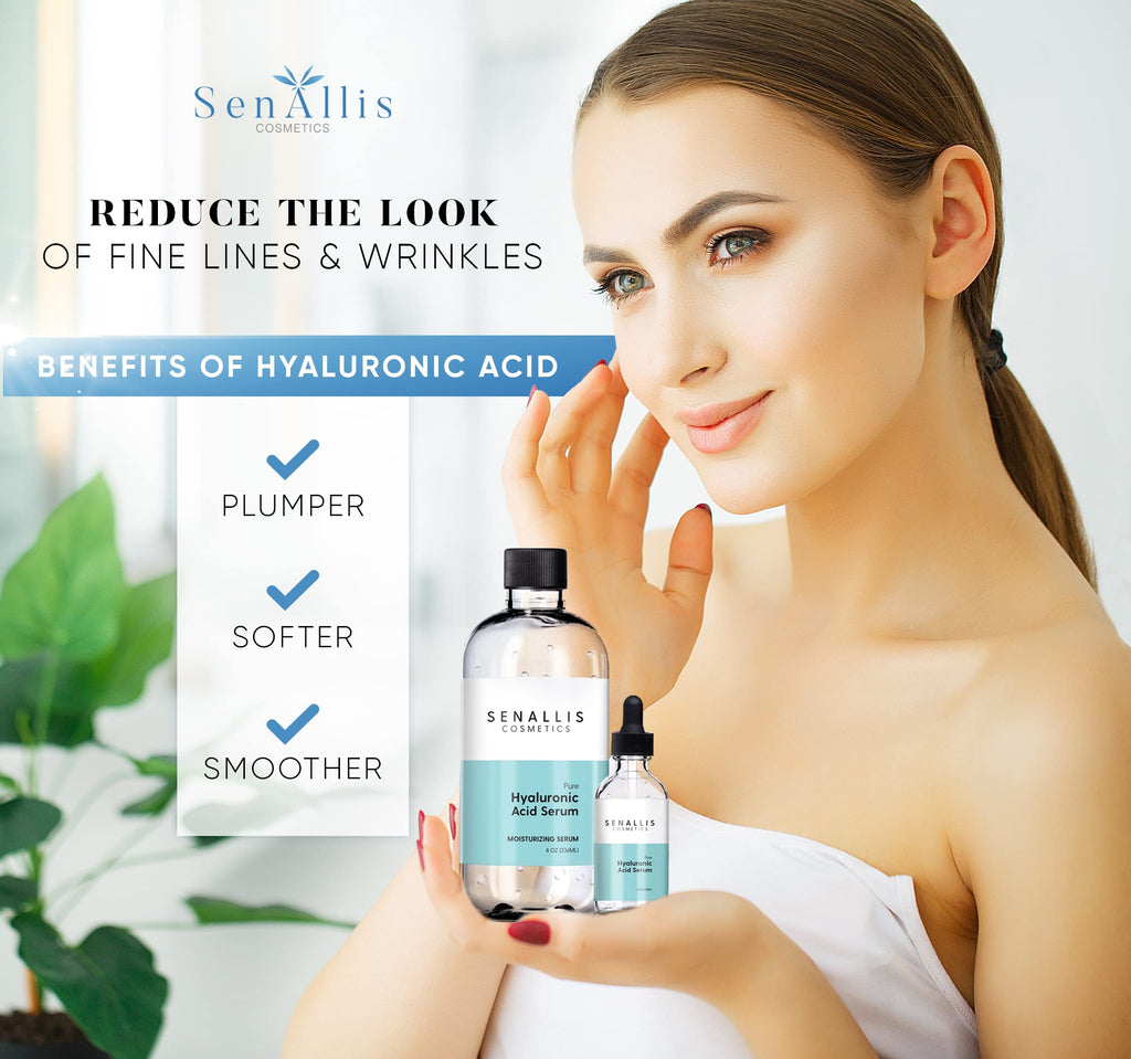 Hyaluronic Acid Serum 8 fl oz And 2 fl oz, Made From Pure Hyaluronic Acid, Anti Aging/Wrinkle, Ultra-Hydrating Moisturizer
