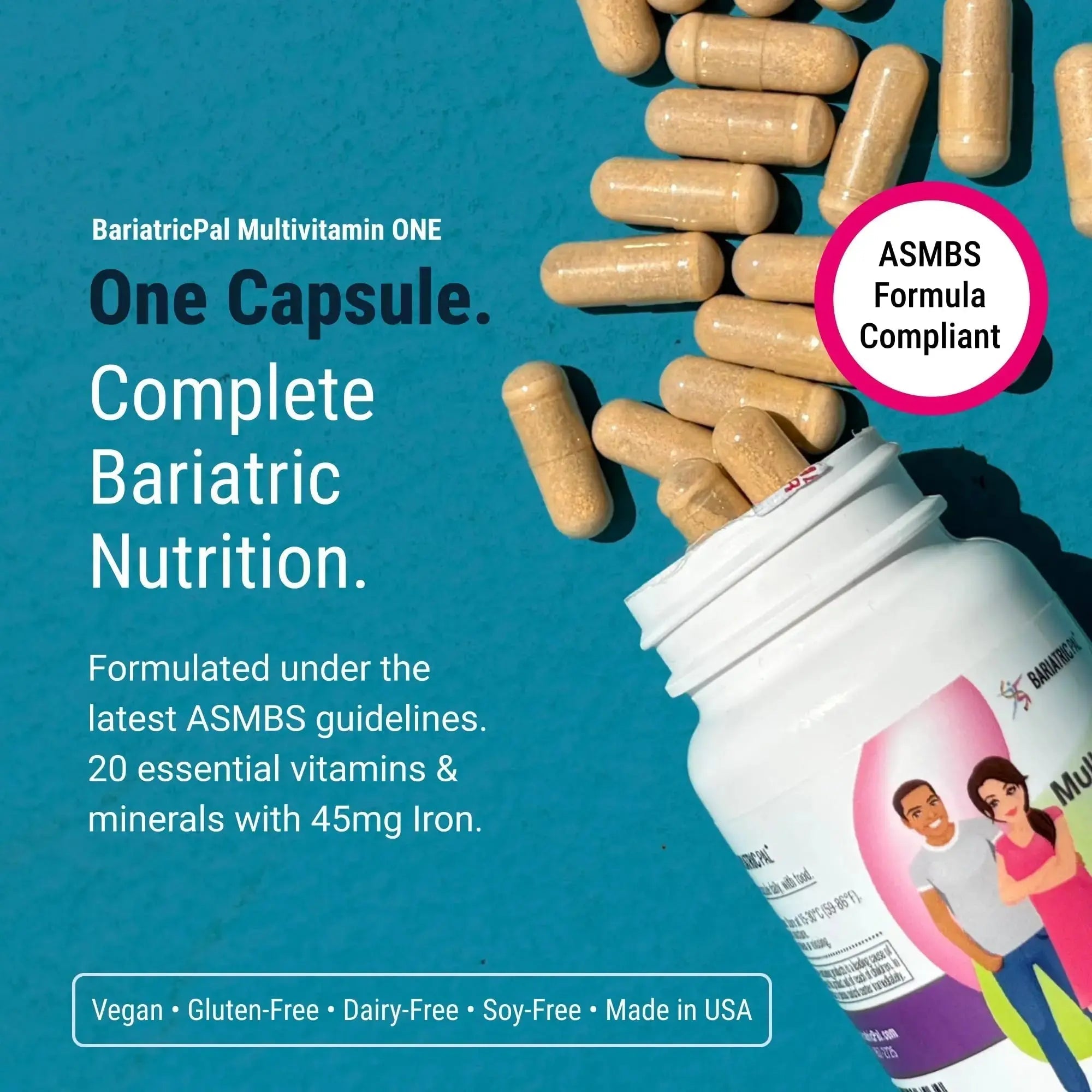 BariatricPal Multivitamin ONE 1 per Day! Bariatric Multivitamin Capsule with 45 mg of Iron | Easy to Swallow Capsule | BariatricPal Au supplements