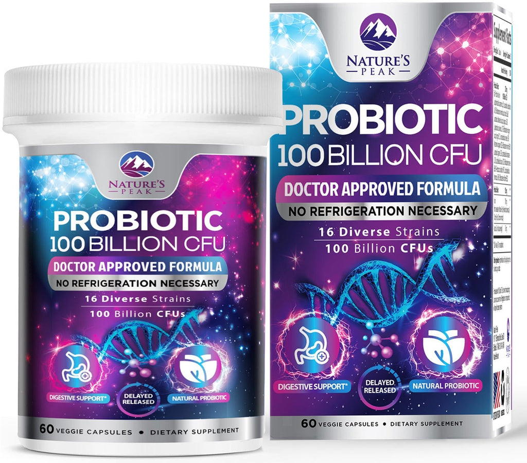Probiotics for Digestive Gut Health - 100 Billion CFU Per Capsule, 16 Premium Strains & Prebiotics - Best Probiotics for Women & Men, Occasional Constipation