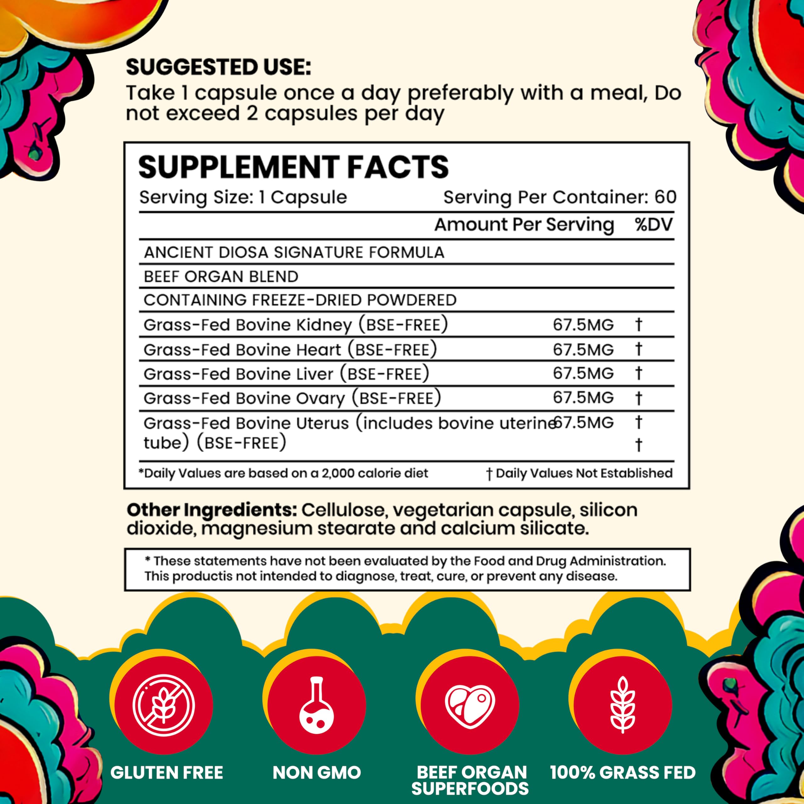 ANCIENT DIOSA Grass Fed Beef Liver Capsules - Female-Focused Organ Supplement with Liver, Heart, Ovary & Uterus - Supports Hormone Balance & Vitality, Whole Body Wellness - 60 Capsules ANCIENT DIOSA Au supplements