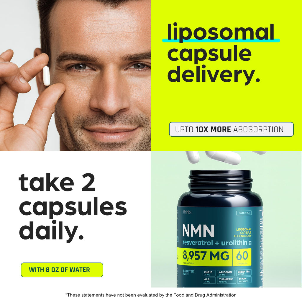 NMN Supplement 8957mg with Real NAD+ Not Just a Booster | Urolithin A, Resveratrol, CoQ10, Alpha Lipoic Acid, Green Tea Extract | Cellular Longevity & Energy Support for Men & Women Thinbi Au supplements