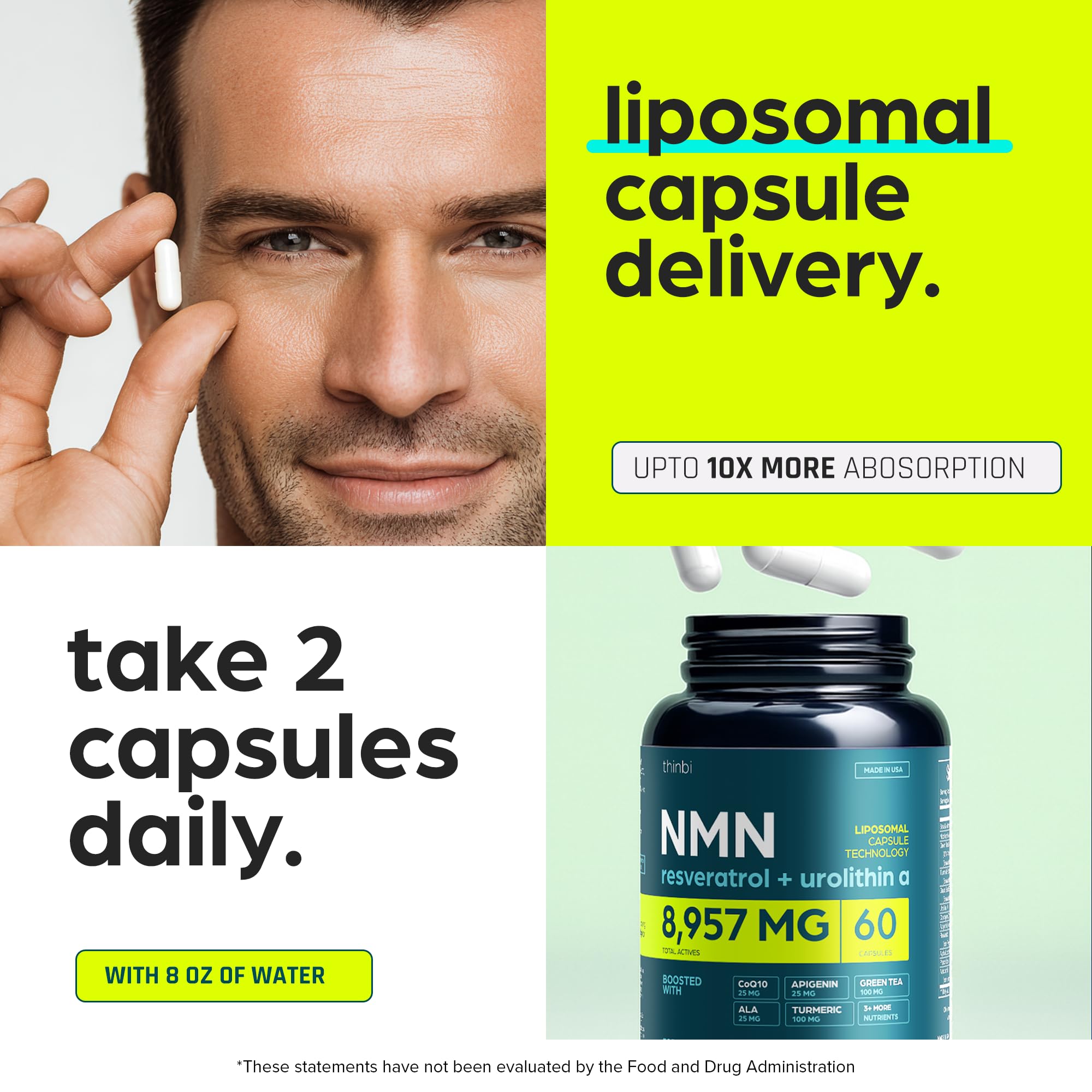 NMN Supplement 8957mg with Real NAD+ Not Just a Booster | Urolithin A, Resveratrol, CoQ10, Alpha Lipoic Acid, Green Tea Extract | Cellular Longevity & Energy Support for Men & Women Thinbi Au supplements