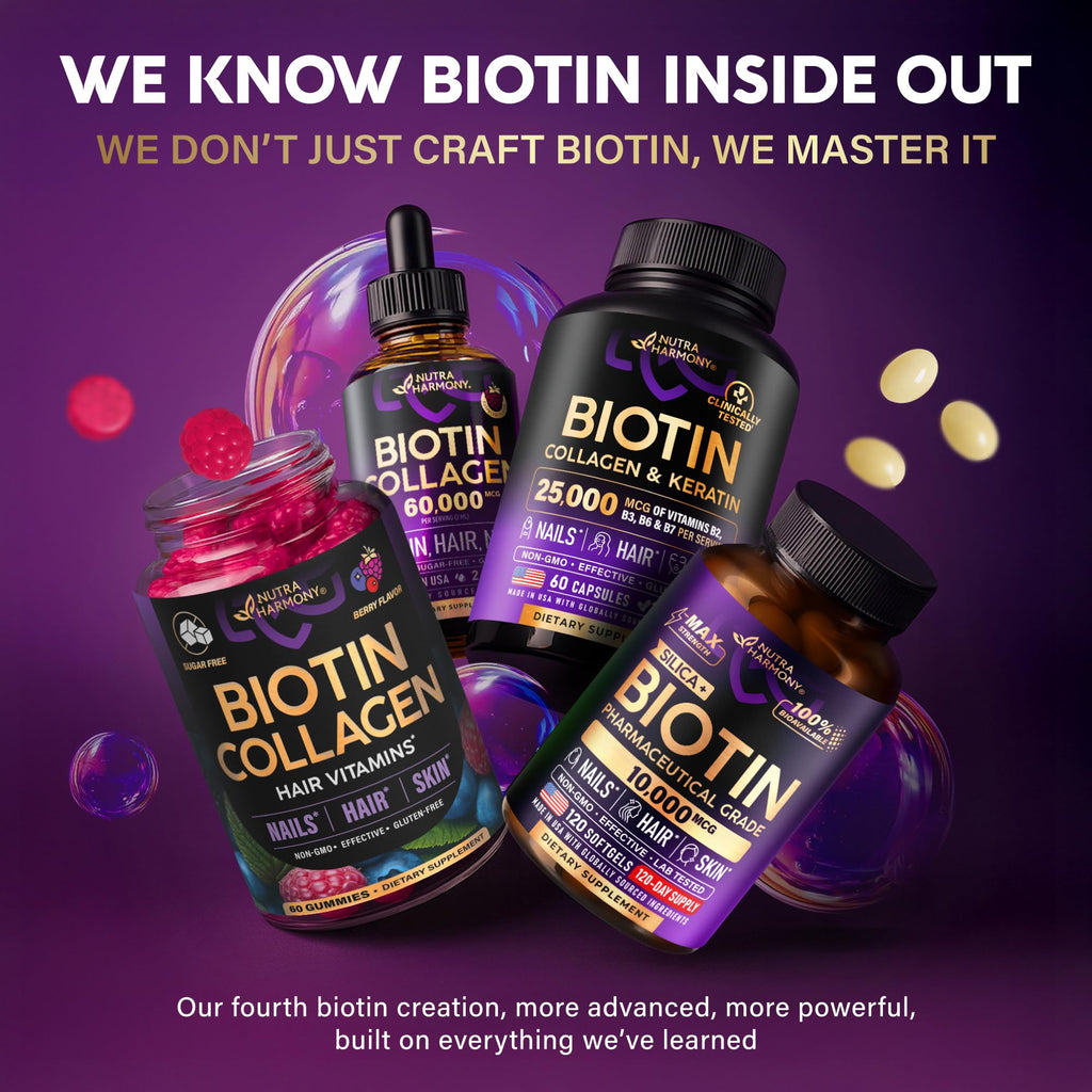 Biotin Gummies with Collagen - Hair Growth Support Skin, & Nail Strength - for Women & Men - Biotin 10000mcg | Keratin | Hyaluronic Acid | B-Complex | Saw Palmetto