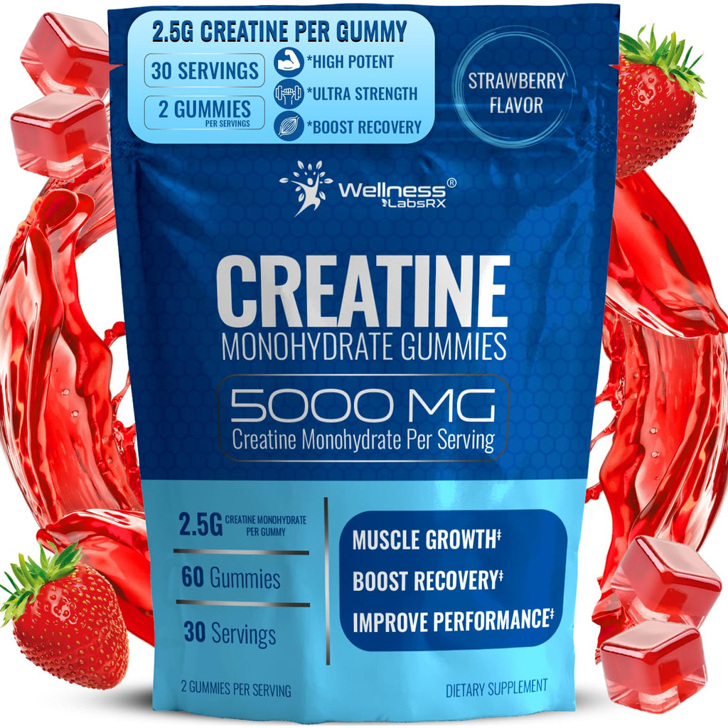 Creatine Gummies 5000mg, 30 Servings Creatine Monohydrate Gummies - Third-Party Tested Creatine for Women, Strawberry Flavor Creatine for Men, Muscle Growth,