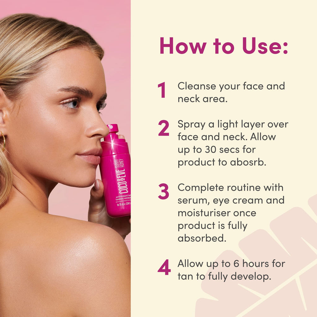 Coco & Eve Face Tanning Micromist – Sunless Facial Self Tanner Ultra Fine Mist for Face,