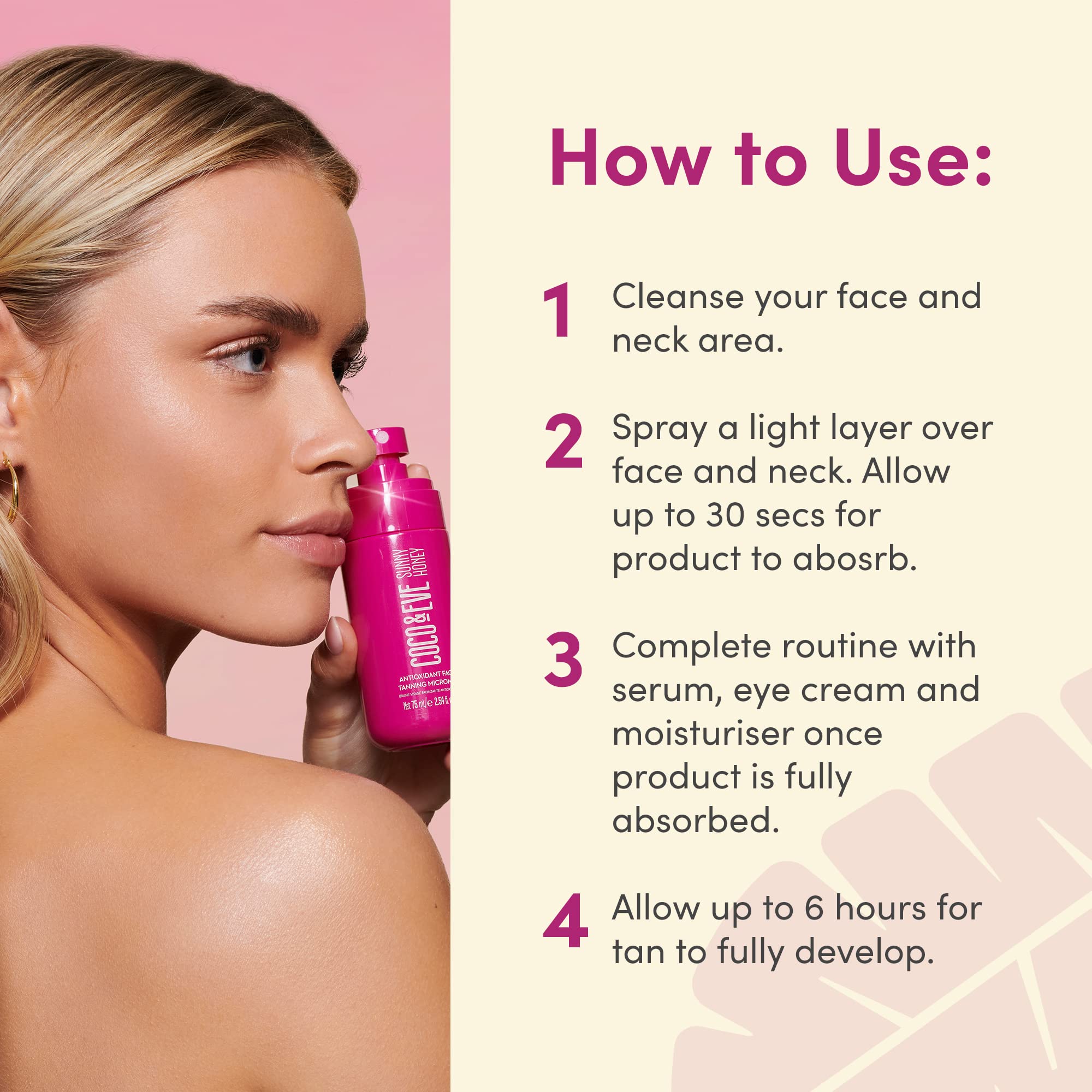 Coco & Eve Face Tanning Micromist – Sunless Facial Self Tanner Ultra Fine Mist for Face,