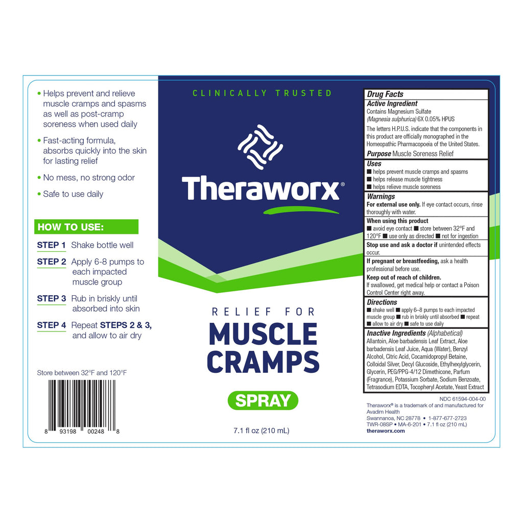 Theraworx Relief for Muscle Cramps Spray Fast-Acting Muscle Spasm, Leg Soreness with Magnesium Sulfate - 7.1 oz - 1 Count Theraworx Au supplements