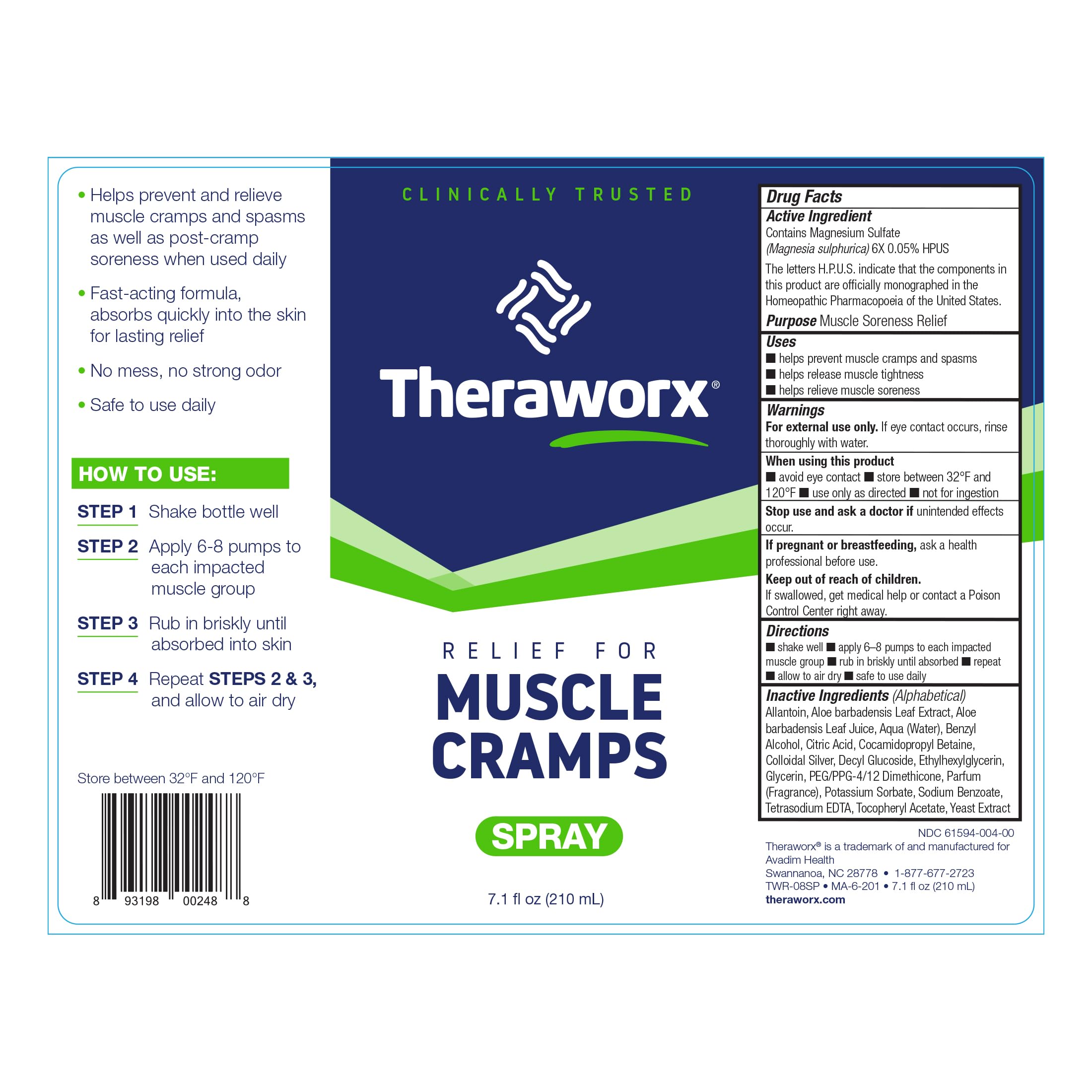 Theraworx Relief for Muscle Cramps Spray Fast-Acting Muscle Spasm, Leg Soreness with Magnesium Sulfate - 7.1 oz - 1 Count Theraworx Au supplements