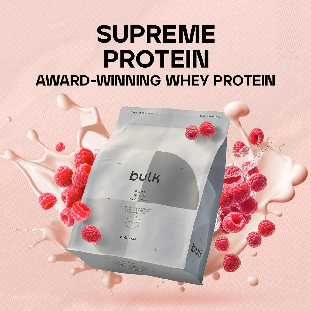 Bulk Pure Whey Protein Powder Shake, Raspberry, 500 g, Packaging May Vary Bulk Au supplements