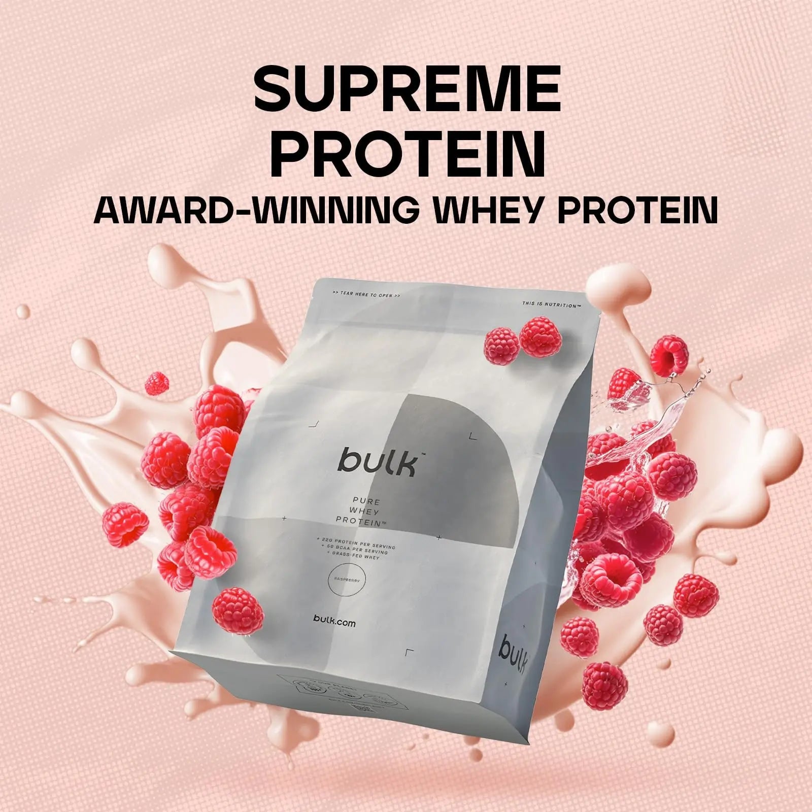 Bulk Pure Whey Protein Powder Shake, Raspberry, 500 g, Packaging May Vary Bulk Au supplements