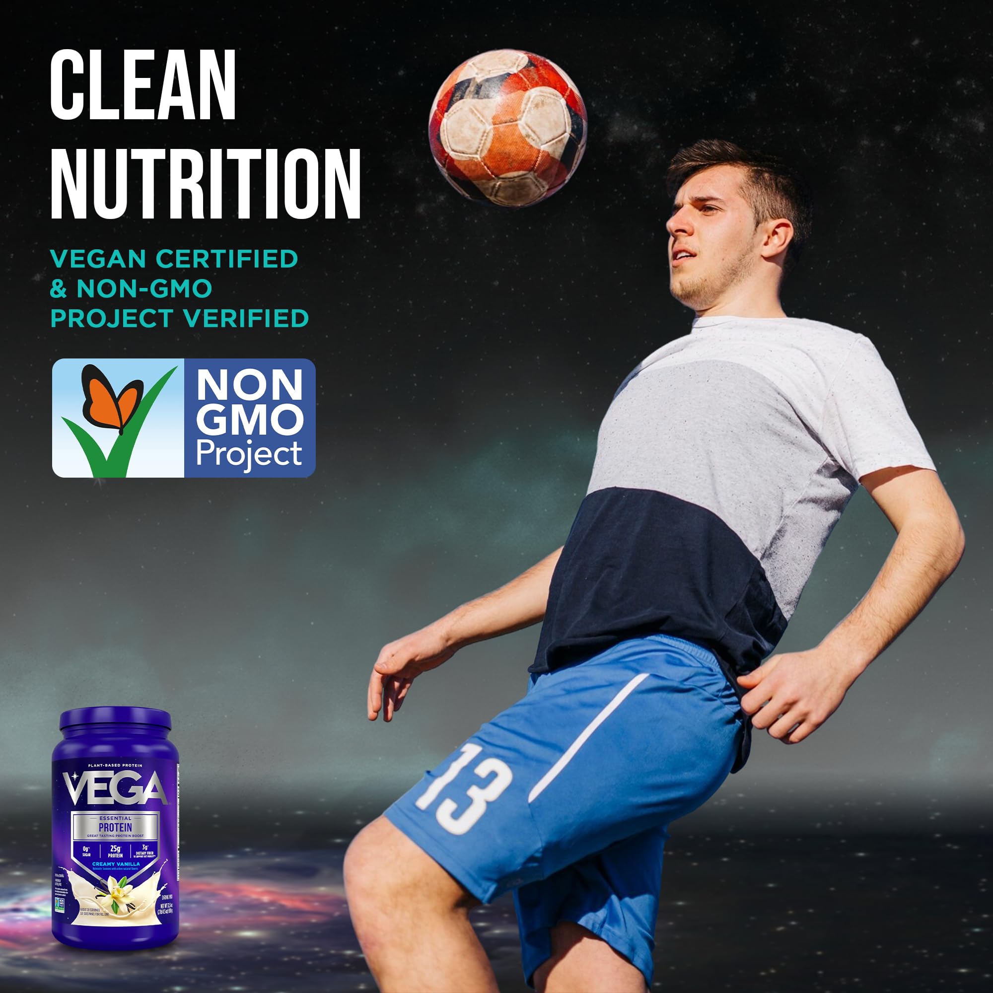 Vega Essential Protein – 25g Plant Based Protein Powder, Creamy Vanilla, Vegan for a Dairy-Free Vanilla Shake – Large Tub, 32.5oz (20 Servings)