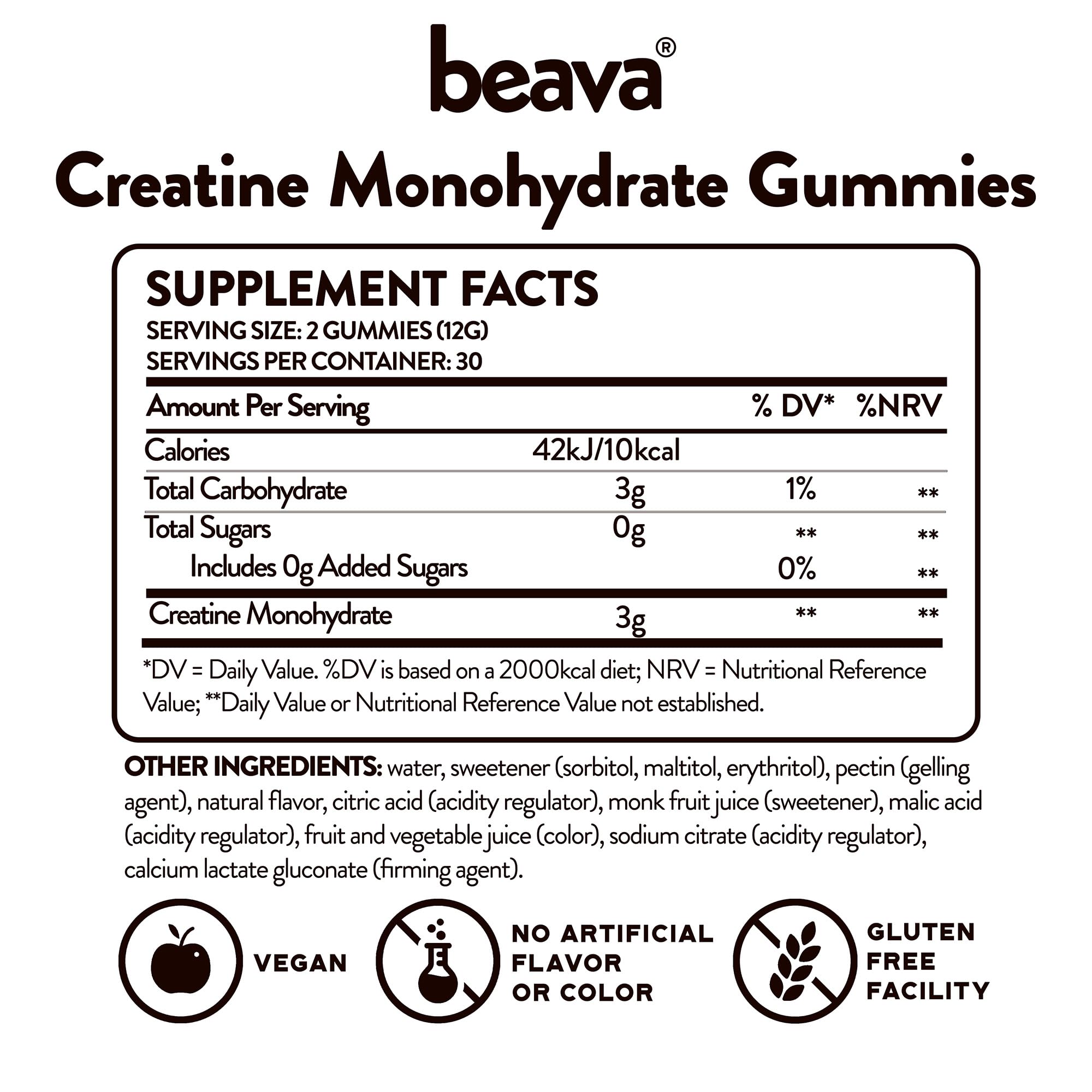 Creatine Monohydrate Gummies - 30 Servings - Vegan Creatine Chews for Muscle Growth, Muscle Recovery, Workout Recovery, Anaerobic Endurance - No Loading Phase - No Bloating - Strawberry - No Sugar beava Au supplements