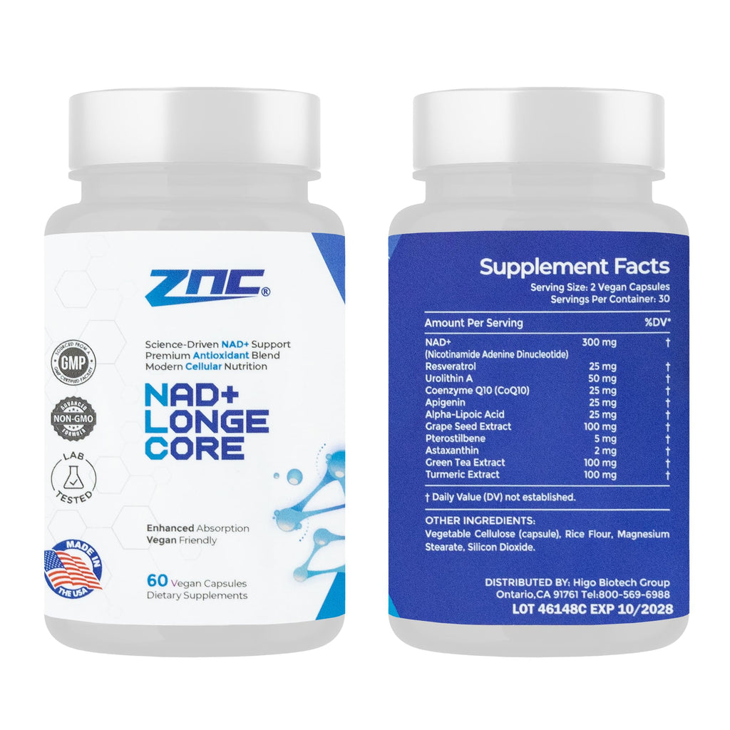 ZNC®10-in-1 NAD+ Supplement with Liposomal NAD, Urolithin A & Resveratrol for Energy & Cellular Repair - 60 Vegan Capsules ZNC Au supplements