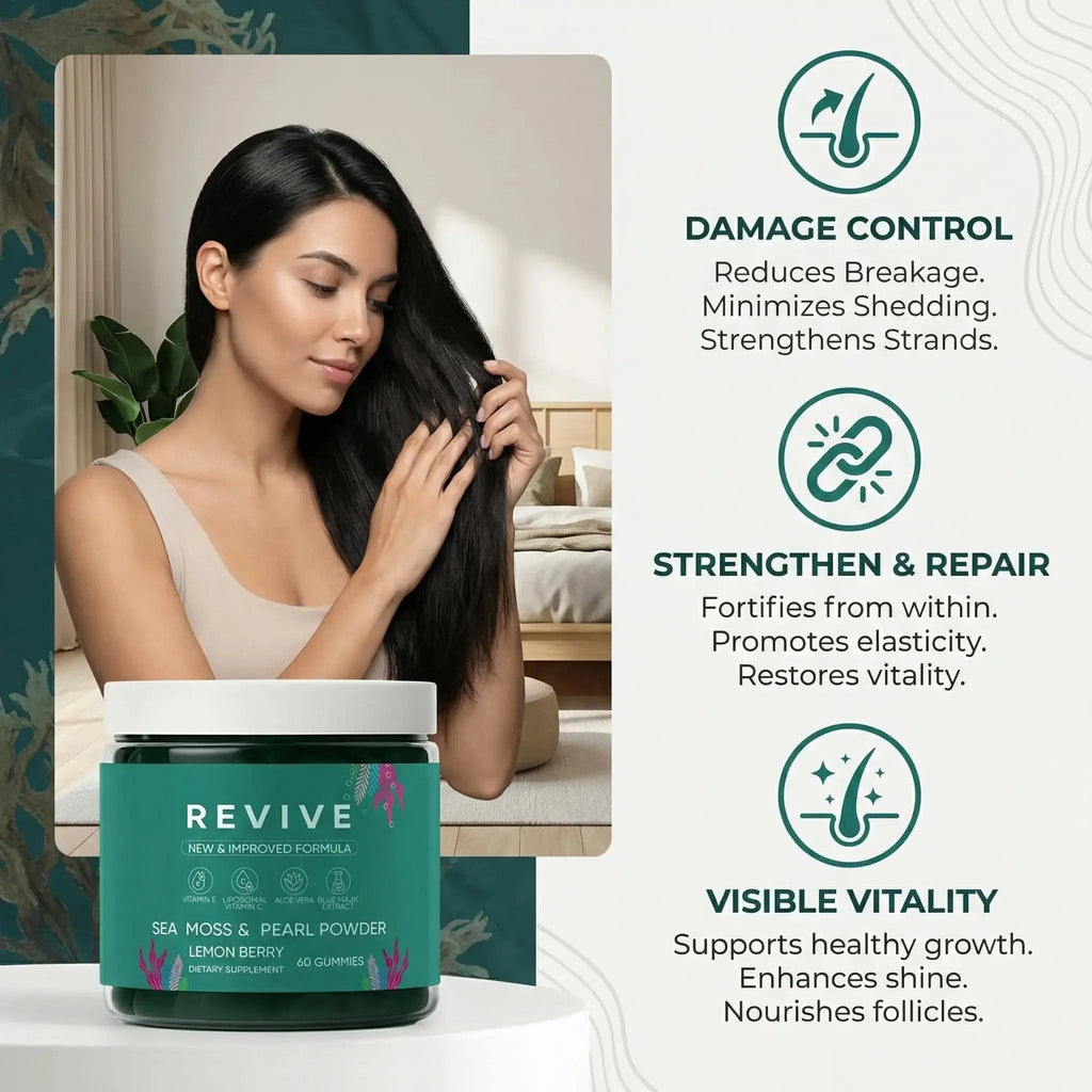 Balmbare Revive Gummies for Hair Loss - Sea Moss Gummies with Vitamin C, Vitamin E, Aloe Vera, Pearl Powder Supports Faster Hair Growth Rulinal Au supplements