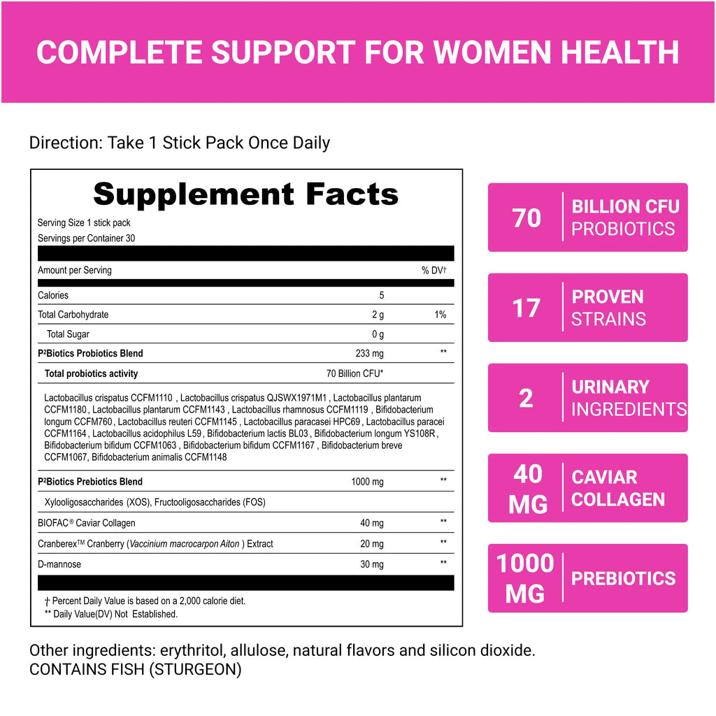 UpNourish Probiotics, Caviar Collagen with Prebiotics for Women's Digestive, Skin Radiance, and Feminine Health with Cranberry