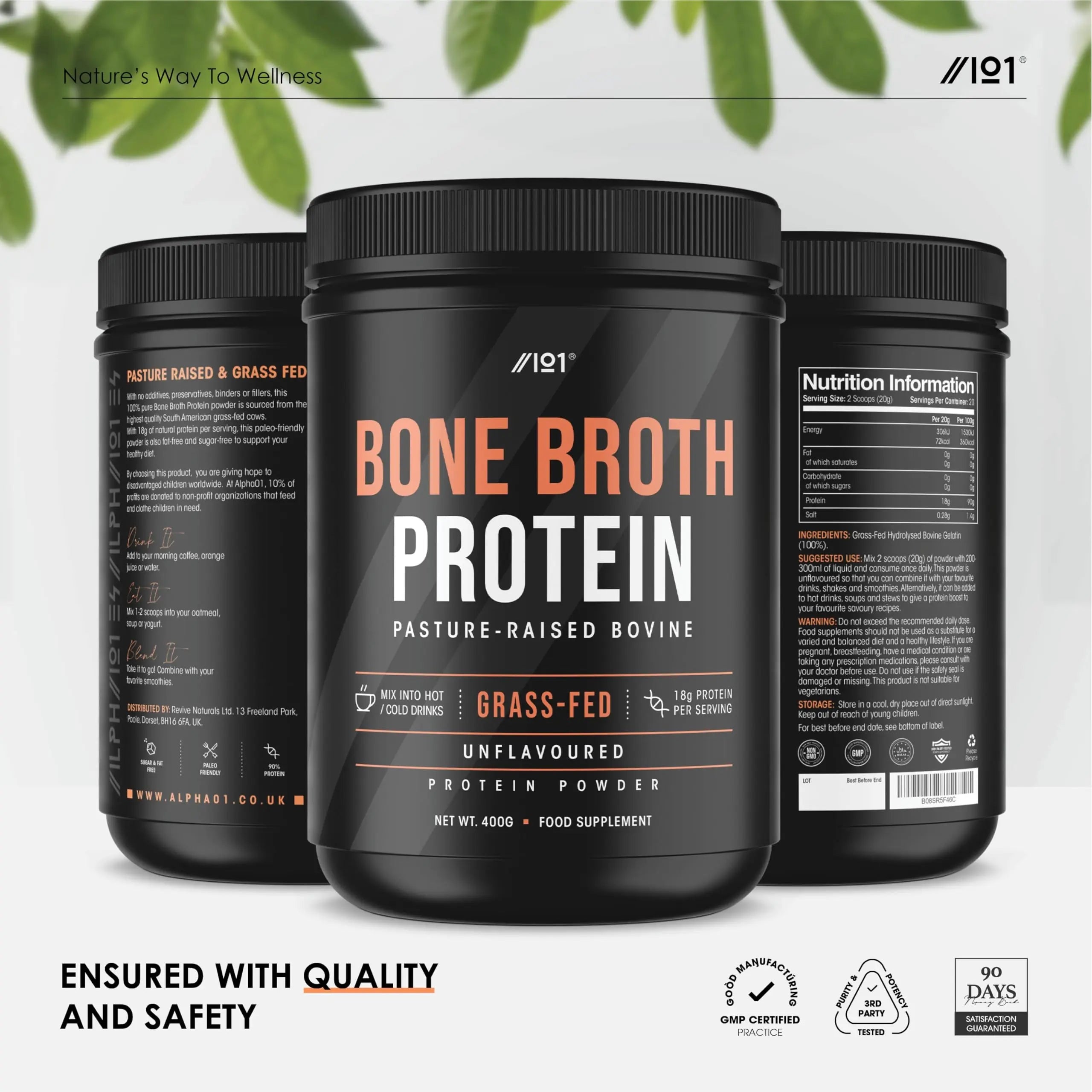 Bone Broth Beef Protein Powder - 400g - Unflavoured - 100% Grass-Fed & Pasture Raised Beef ALPHA01 Au supplements