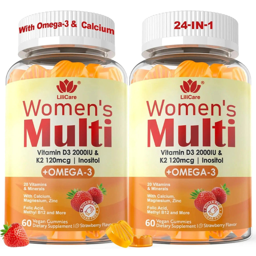Womens Multivitamin Gummy with Omega 3（DHA/EPA), Vitamin D3 K2, Calcium, Inositol, Daily Womens Vitamin A C E B Complex LILICARE Au supplements