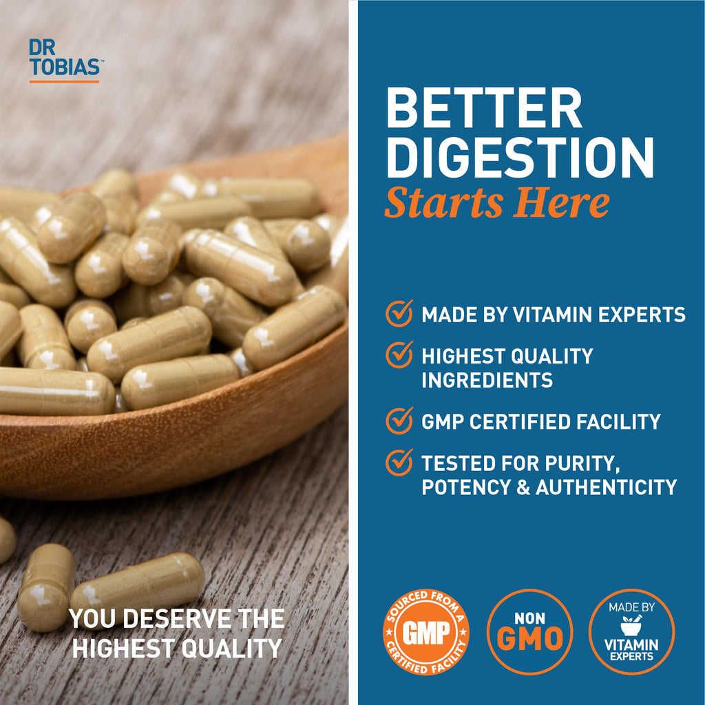 Dr. Tobias Digestive Enzymes with Probiotics, Prebiotics and Postbiotics Bromelain, Amylase, Lipase, for Better Digestion & Immune Function, 60 Capsules, 30 Servings (2 Daily) Dr. Tobias Au supplements