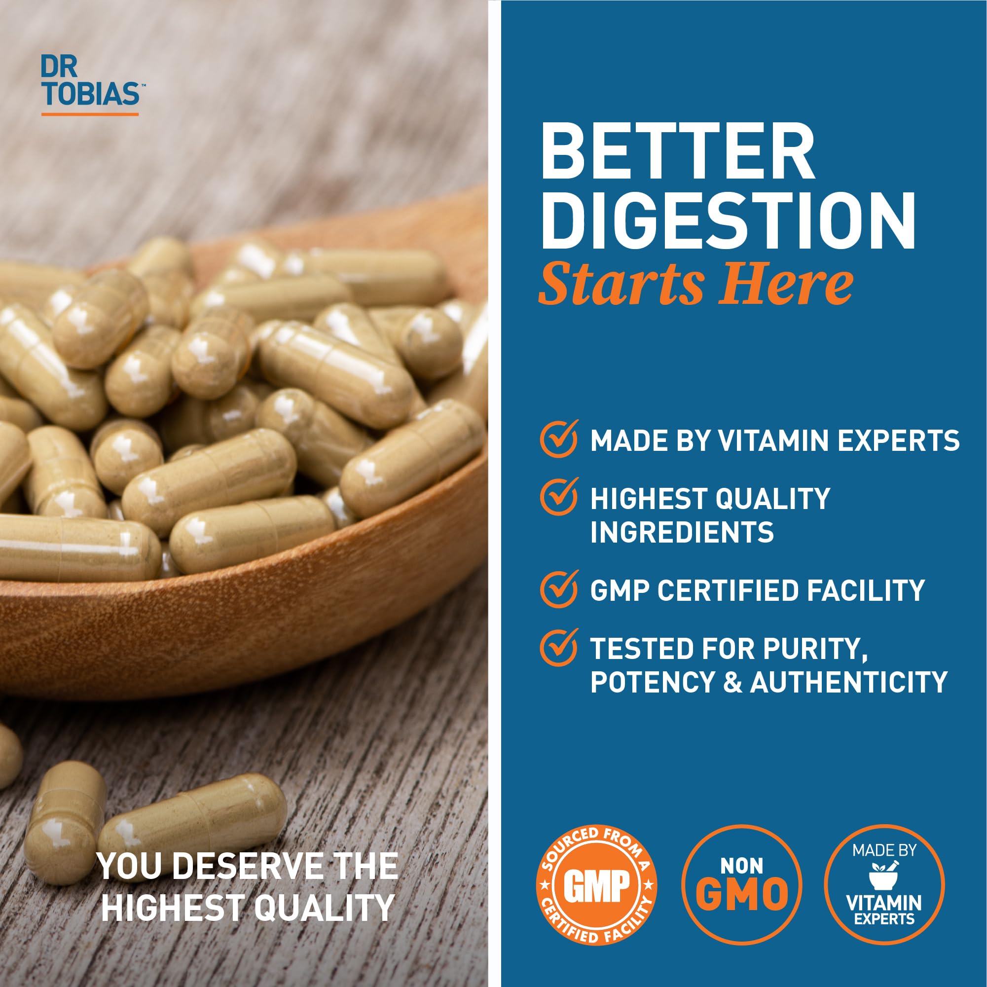 Dr. Tobias Digestive Enzymes with Probiotics, Prebiotics and Postbiotics Bromelain, Amylase, Lipase, for Better Digestion & Immune Function, 60 Capsules, 30 Servings (2 Daily) Dr. Tobias Au supplements