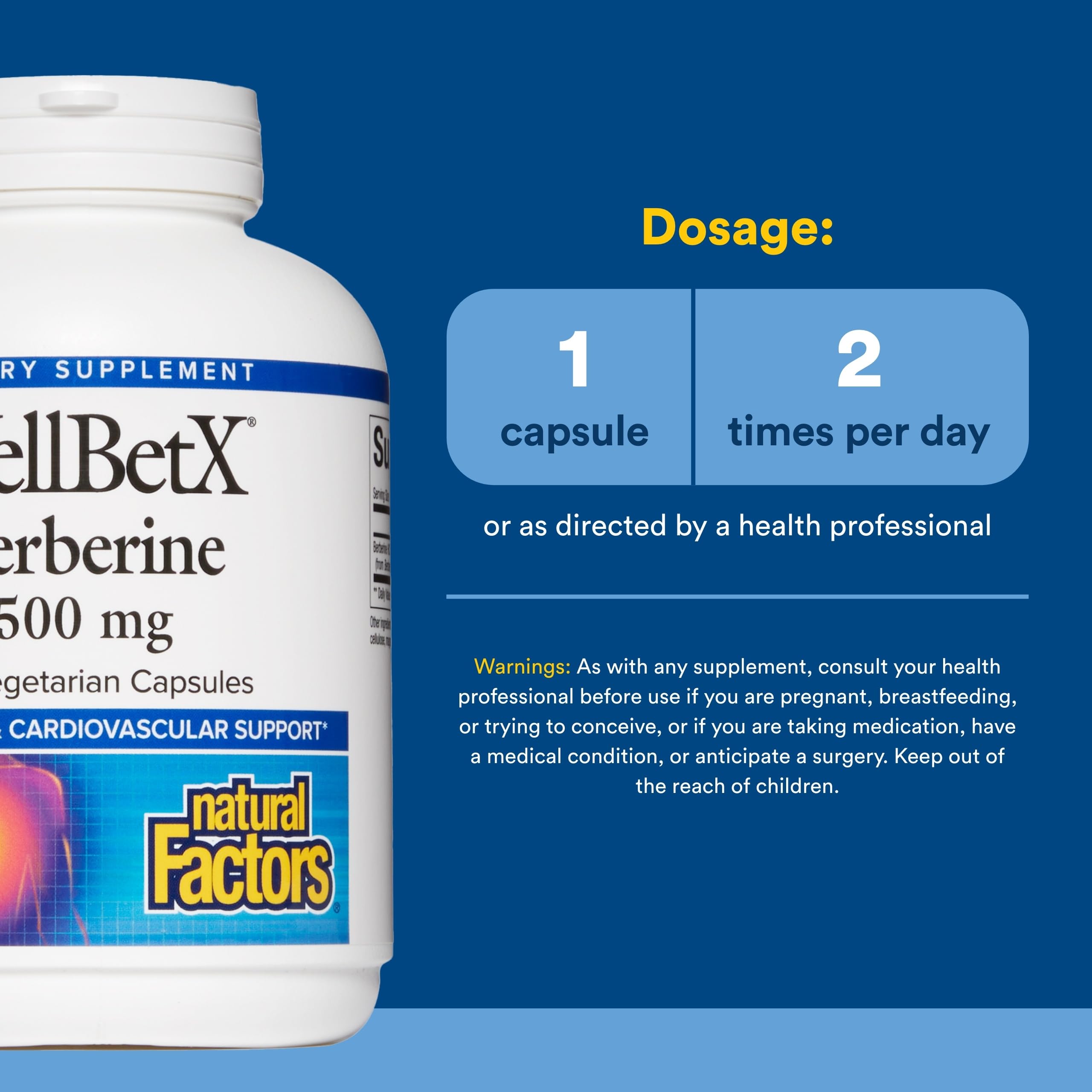 Natural Factors WellBetX Berberine - Daily Supplement Supports Metabolic Health - Formula Supports Healthy Heart - Gluten-Free & Vegan