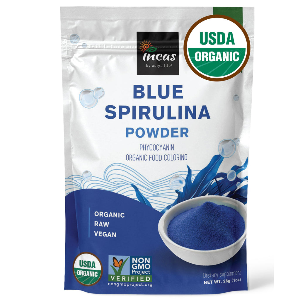 USDA Organic Blue Spirulina Powder (Phycocyanin Extract), No Fishy Smell, 100% Vegan Protein from Blue-Green Algae, 28 Servings