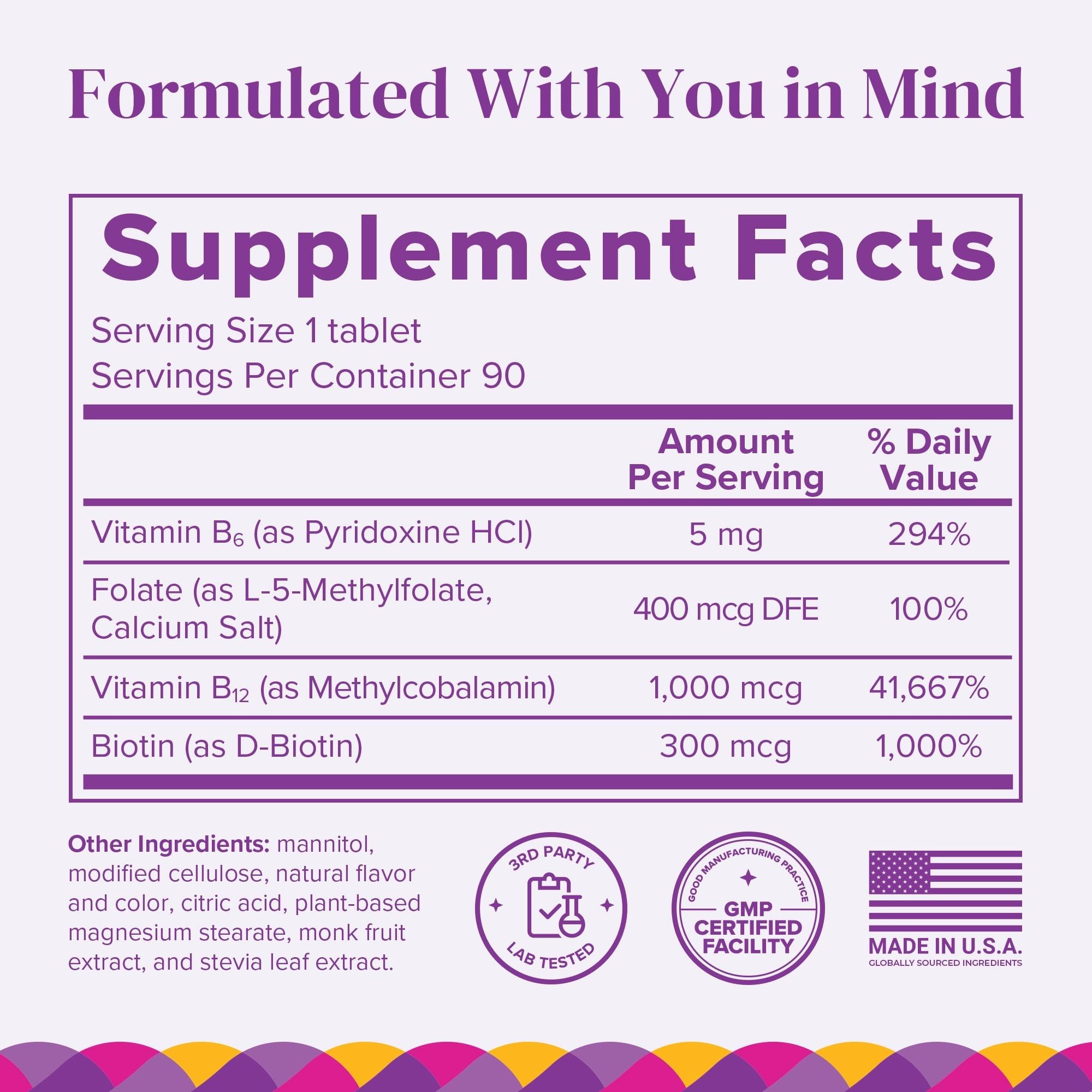 BariMelts Vitamin B12 Plus, 90 Fast-Dissolving Tablets (3-Month Supply), Sugar-Free Bariatric Vitamins for Women, Includes B12, B6