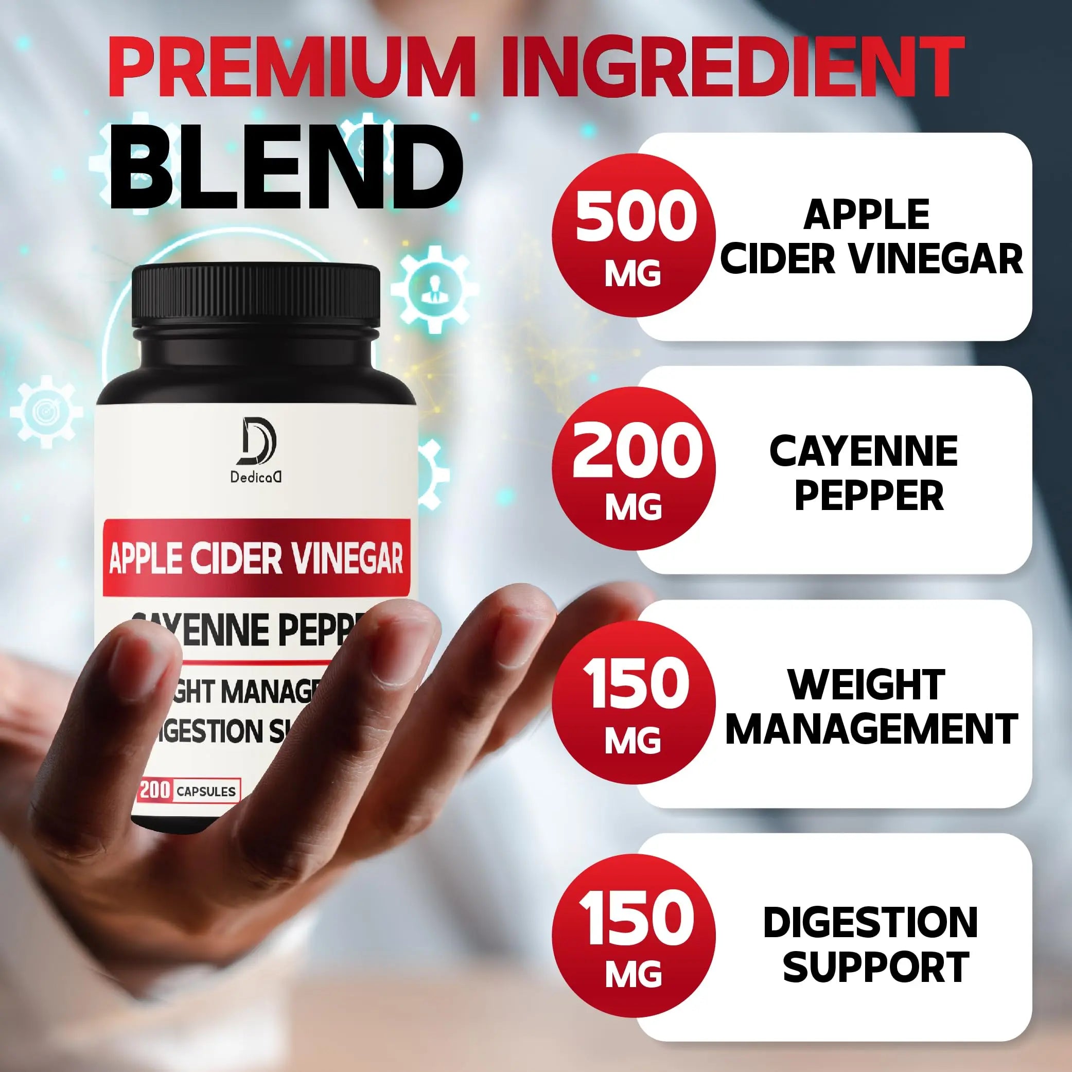 12in1 Apple Cider Vinegar Supplements - 200 Capsules with Cayenne Pepper, Grape Seed DEDICAD Au supplements