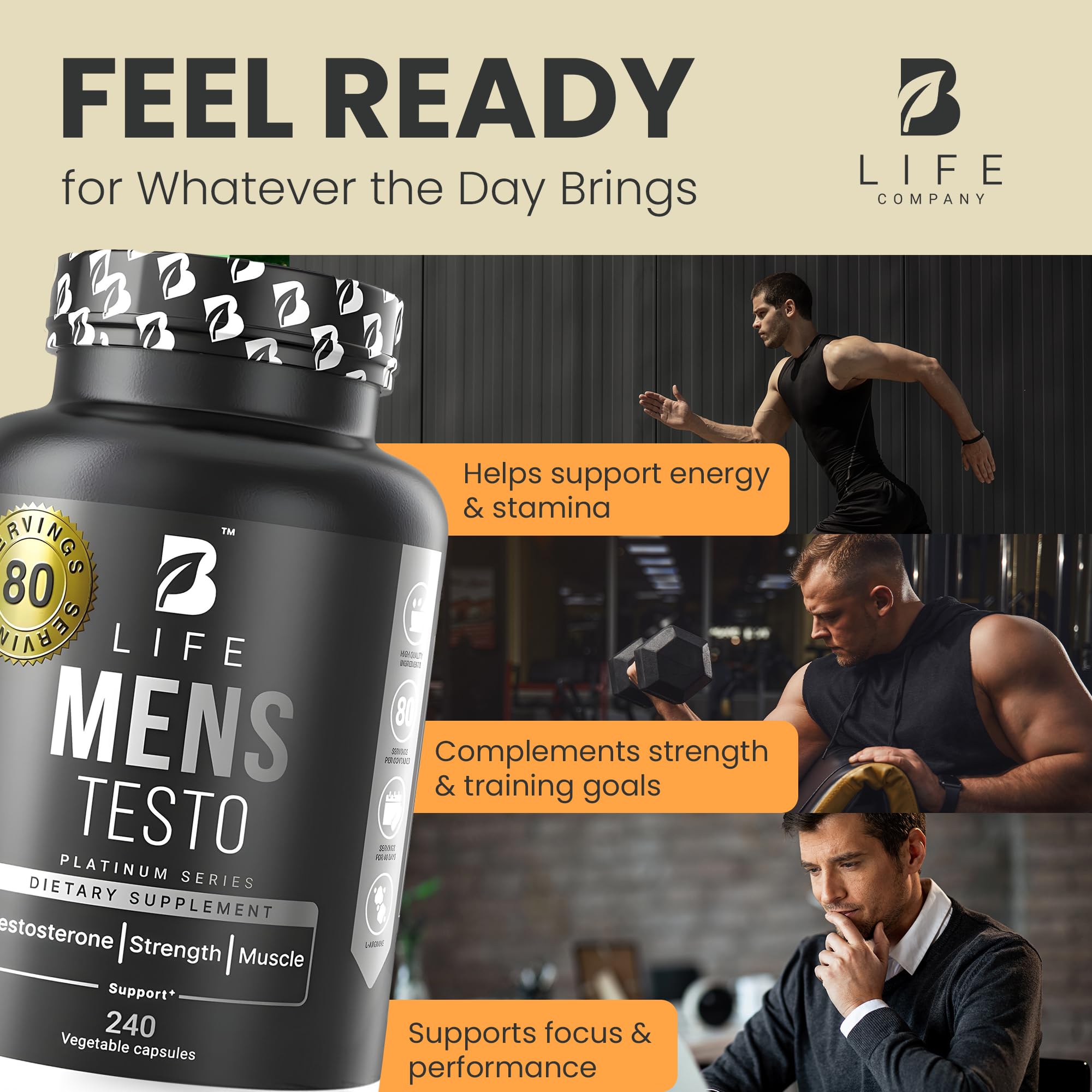 Testosterone Booster Supplement for Men | Boron supplement for men with Tribulus Terrestris, Black Maca, Horny Goat Weed, L-Arginine | Stamina, Endurance, Muscle growth & strength | 80 Servings B Life Company Au supplements