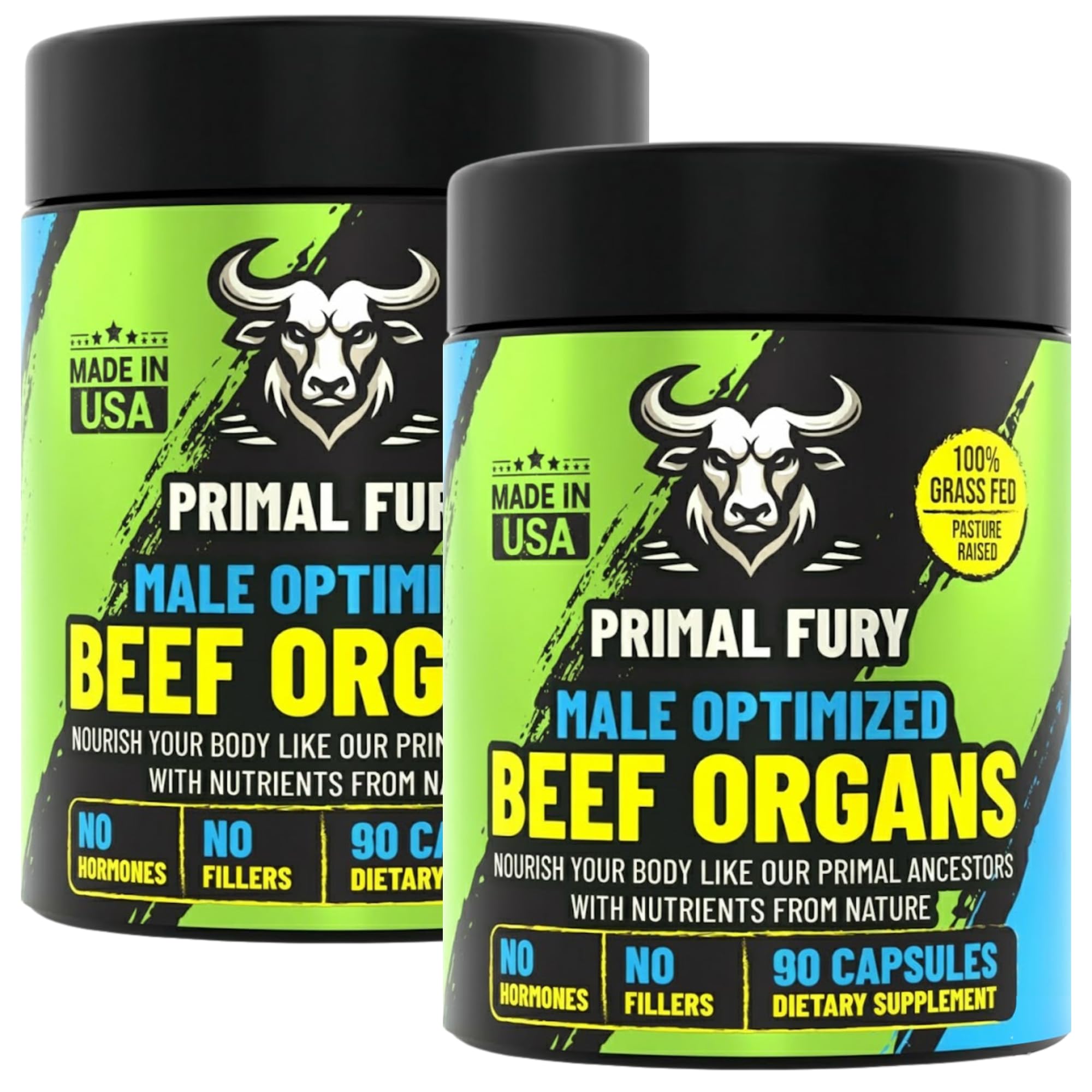 Grass Fed Beef Organ Supplement for Men - Male Optimization Pills - 6 Vital Beef Organs to Drive Prostate Health & Peak Performance, Made in USA, 90 Capsules (2 Pack) PRIMAL FURY Au supplements