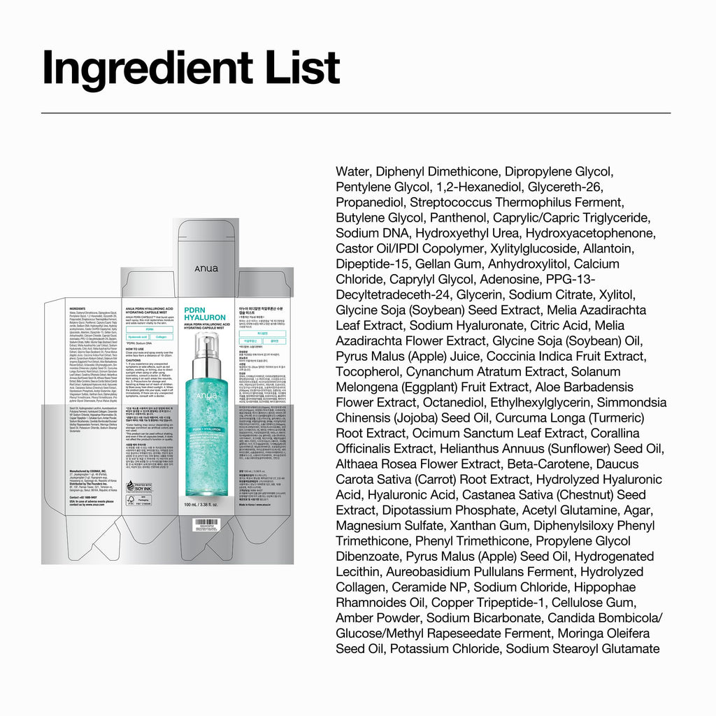 ANUA PDRN Collagen Glow Facial Serum Spray, Hydrating Face Mist, Hyaluronic Acid