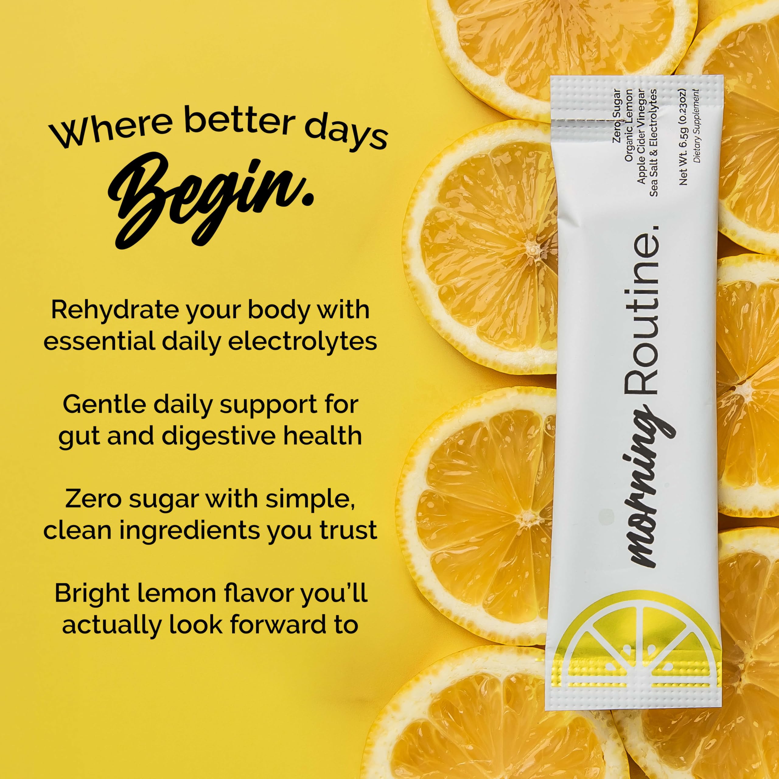ROUTINE Morning Daily Hydration | Electrolyte Powder Packets | Lemon, Apple Cider Vinegar & Sea Salt Drink Mix | Sugar-Free, Keto & Paleo-Friendly | 3rd-Party