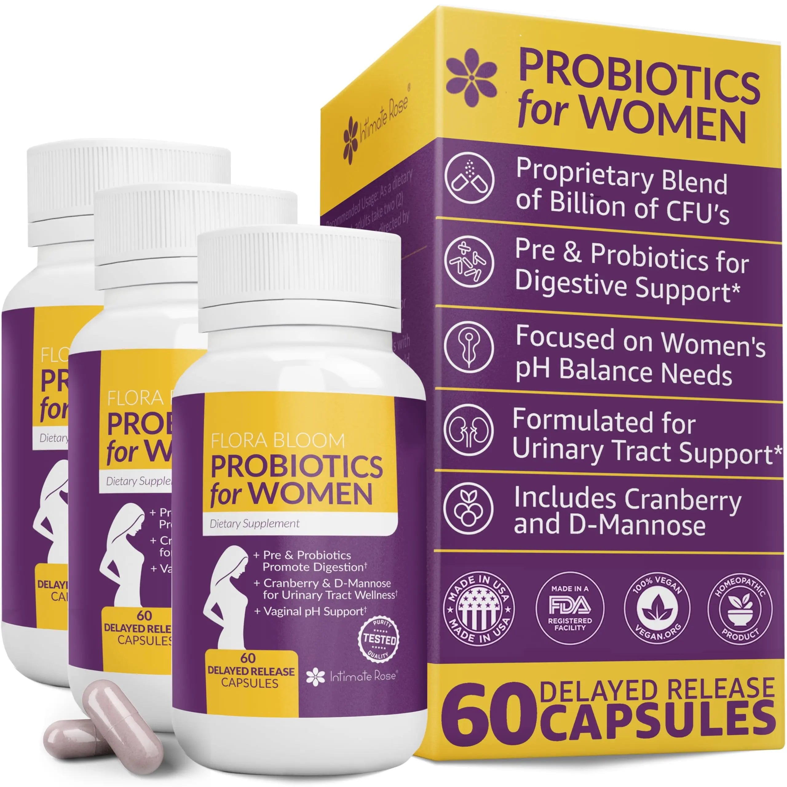 Probiotics for Women- 3 Pack(180 Capsules) - Ultimate Flora Bloom Probiotic Supplement for Women Intimate Rose Au supplements