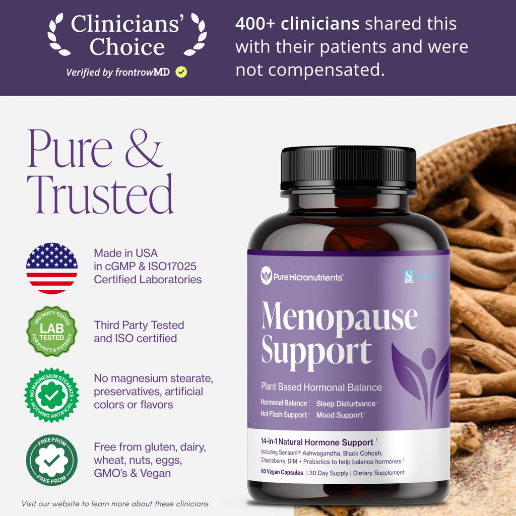 Menopause Supplements for Women - Natural Hormone Balance - Hot Flashes, Night Sweats, Sleep & Mood Support. with Sensoril® Ashwagandha, DIM, Chaste Berry & Black Cohosh Root - 60 Count Pure Micronutrients Au supplements