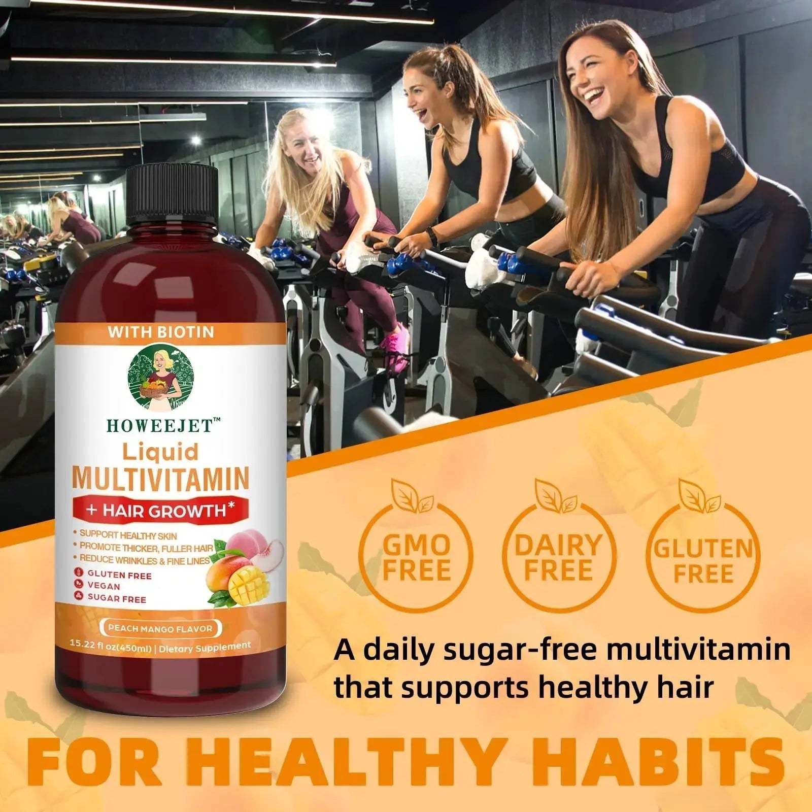 Liquid Multivitamin for Hair Growth | Biotin 10000mcg | Hair & Skin Support Supplement | Clinically Tested for Thicker Hair & Skin Elasticity HOWEEJET Au supplements