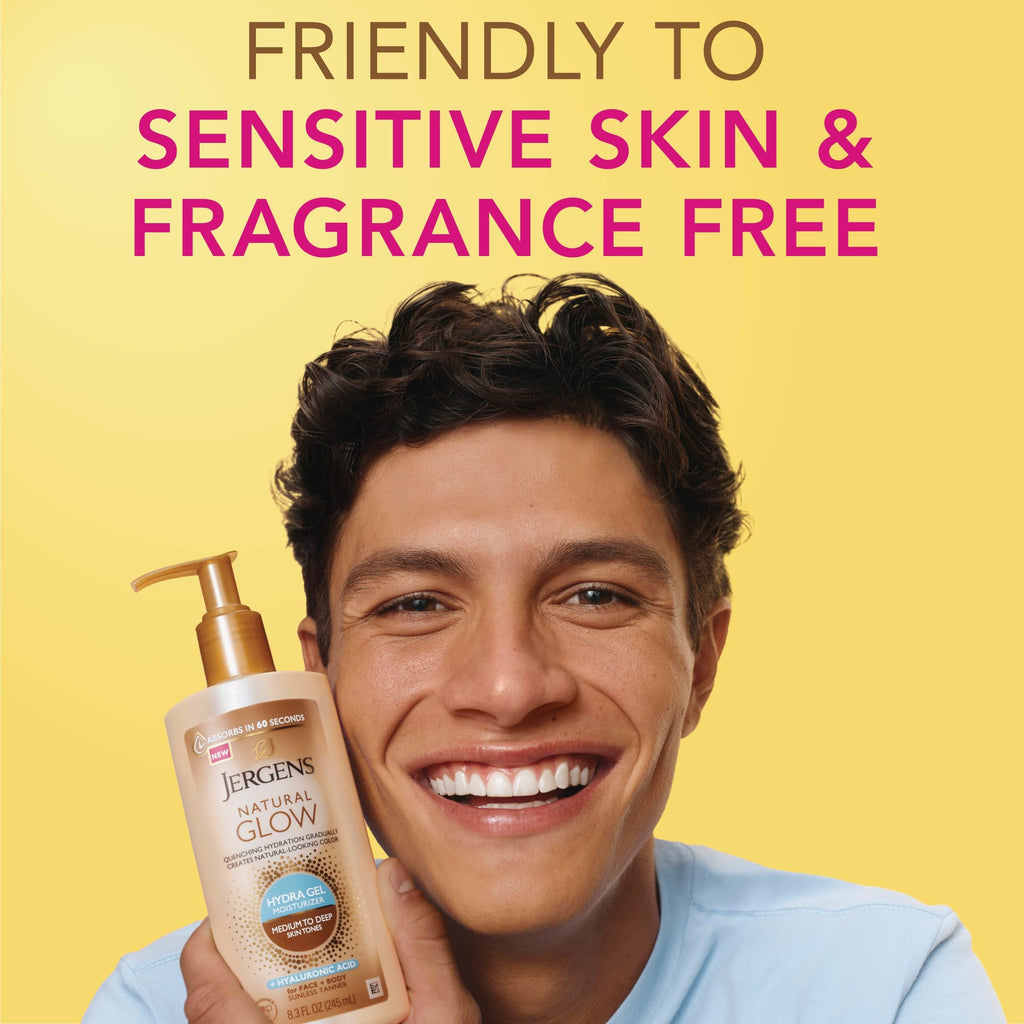 Jergens Natural Glow Hydra Gel Moisturizer, Hyaluronic Acid Tanning Lotion, Hydrating Tanning Gel, Fragrance-Free Self Tanner