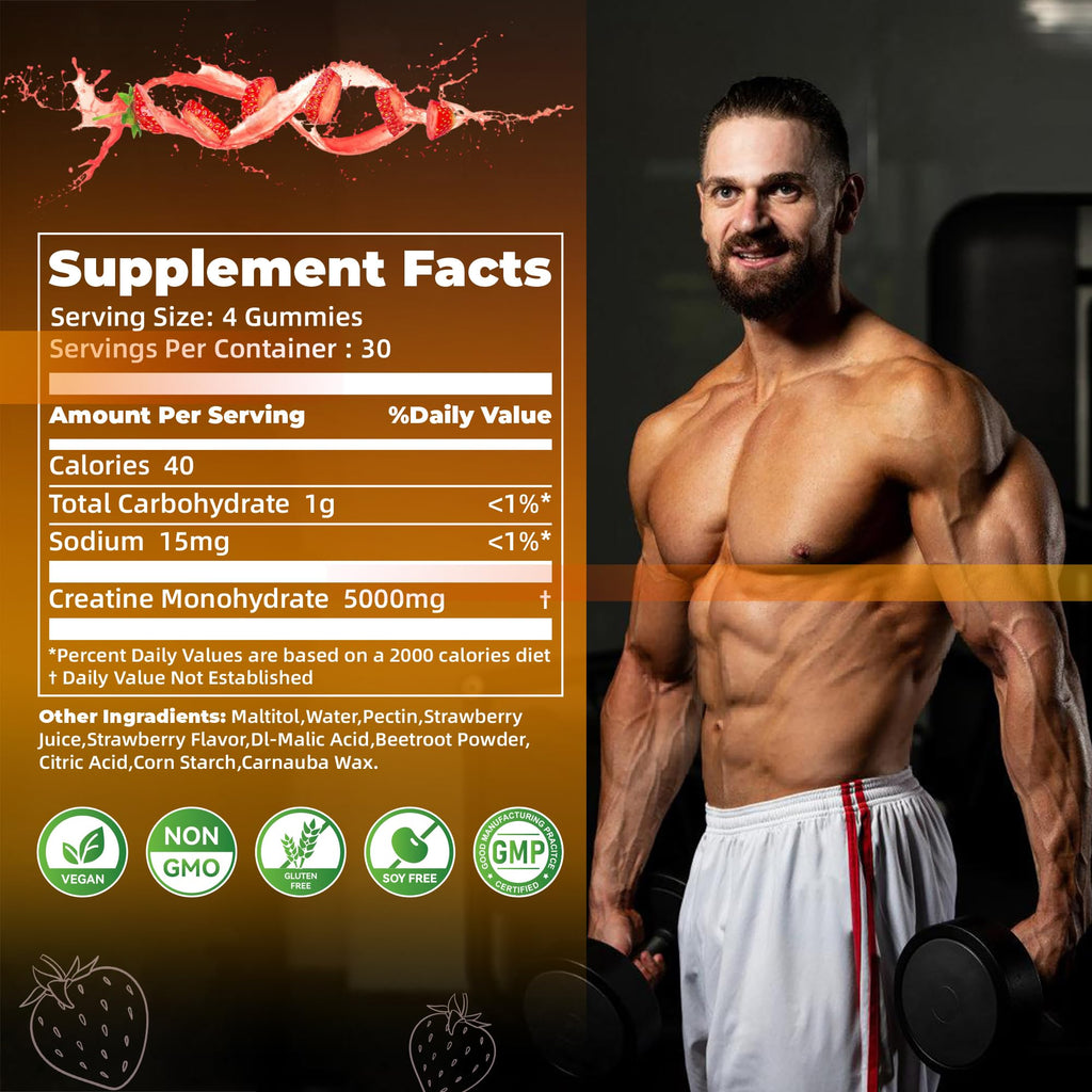 Nutravita NSF Certified Creatine Gummy - Creatine Monohydrate Gummies for Men & Women-5g of Creatine Monohydrate per Serving - Sugar Free,