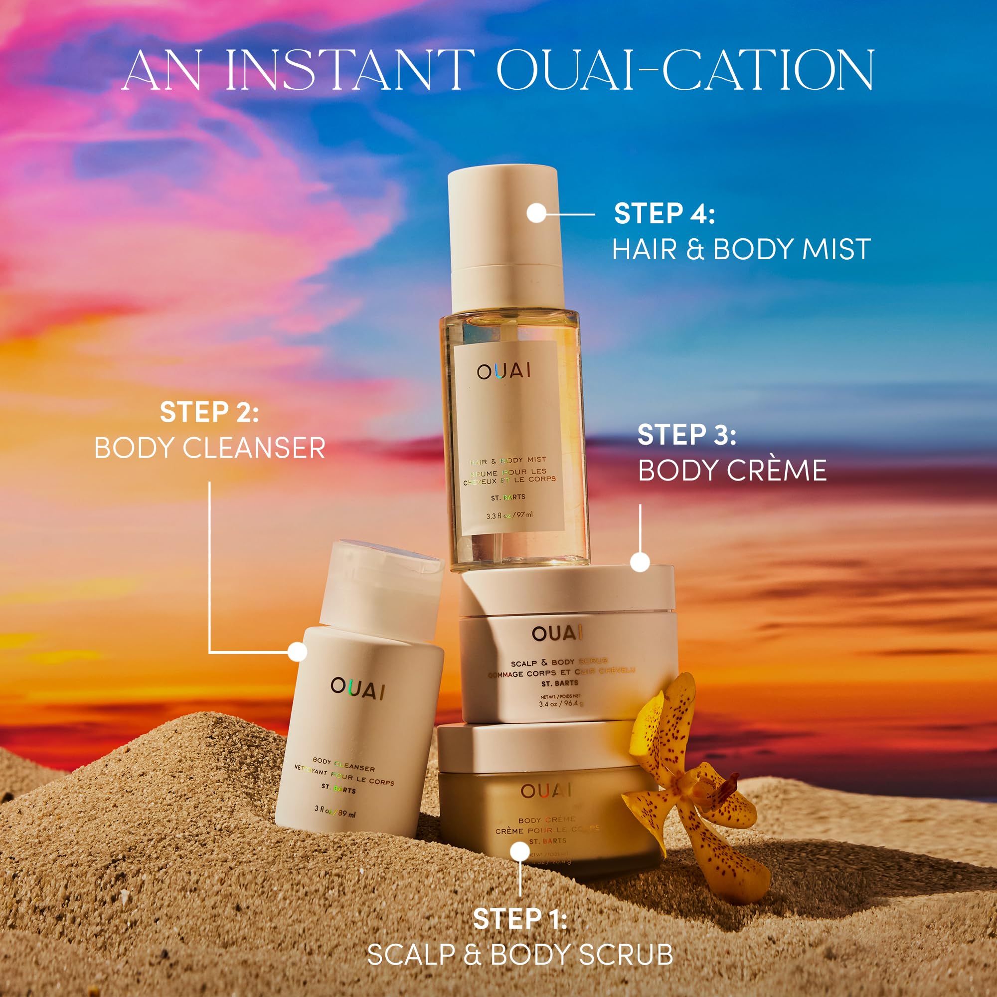 OUAI Body Cleanser, St. Barts Travel Size - Foaming Body Wash with Jojoba Oil & Rosehip Oil to Hydrate, Balance & Soften Skin - Paraben, Phthalate & Sulfate Free Skin Care Products (3 fl oz) OUAI Au supplements