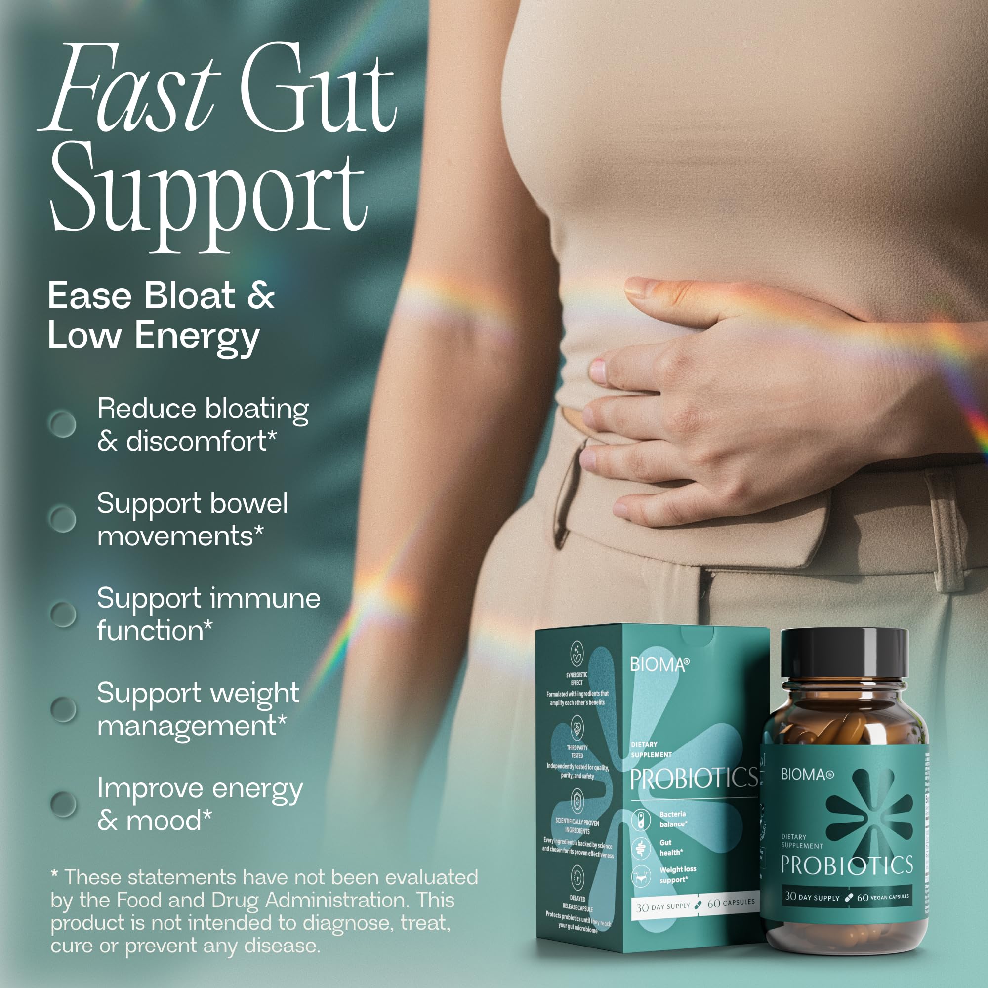 BIOMA Probiotics - Digestive Health Probiotic - Gut Support for Men & Women with Xylooligosaccharides, Tributyrin & Bifidobacterium - Vegan & Gluten Free