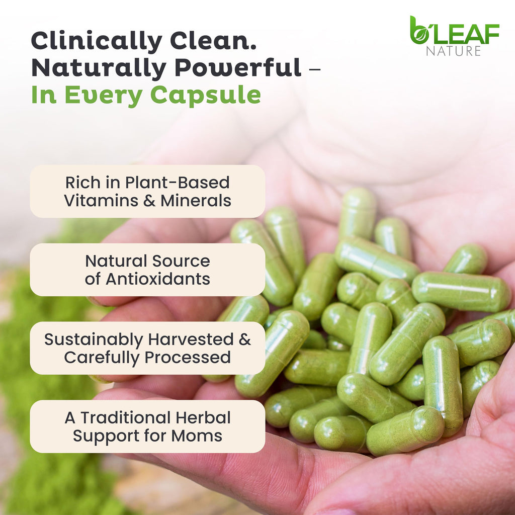 B'Leaf Nature Moringa Capsules Organic 1000mg — Pure Moringa Oleifera Leaf Powder Capsules for Energy & Immune Support